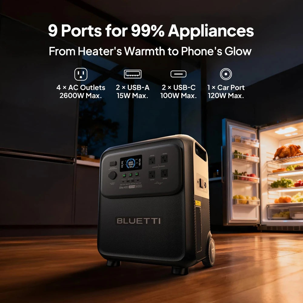 BLUETTI Elite 400 Portable Power Station | 3840Wh 2600W High Capacity Solar Generator