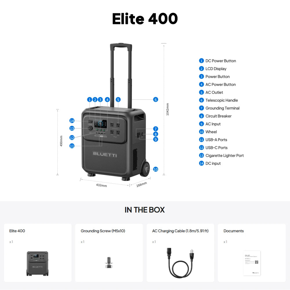 BLUETTI Elite 400 Portable Power Station | 3840Wh 2600W High Capacity Solar Generator