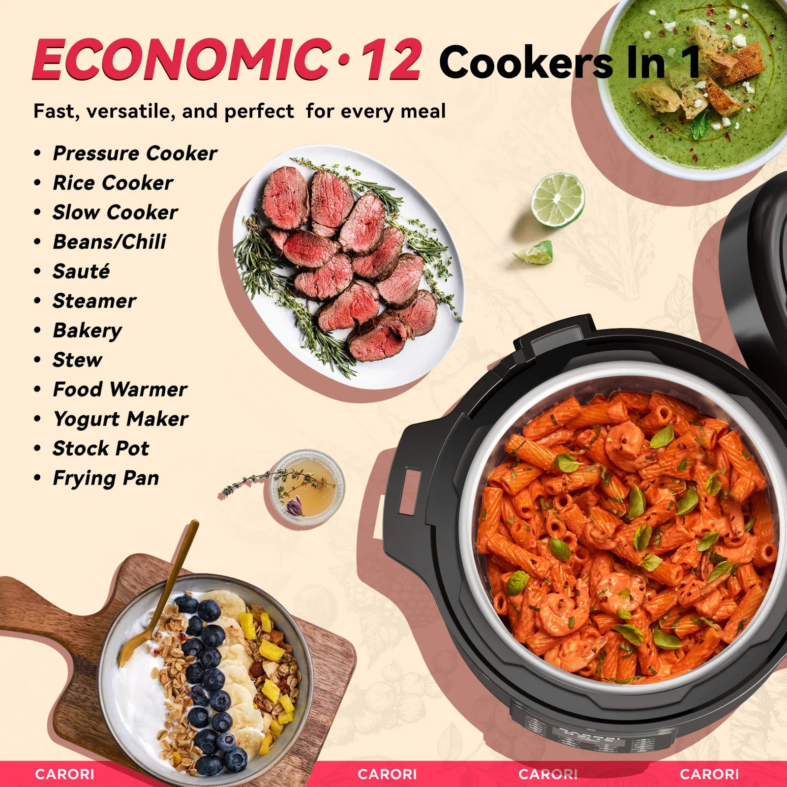 1200W 12-in-1 Electric Pressure Cooker 8Qt, Stainless Steel Pressure Cooker,