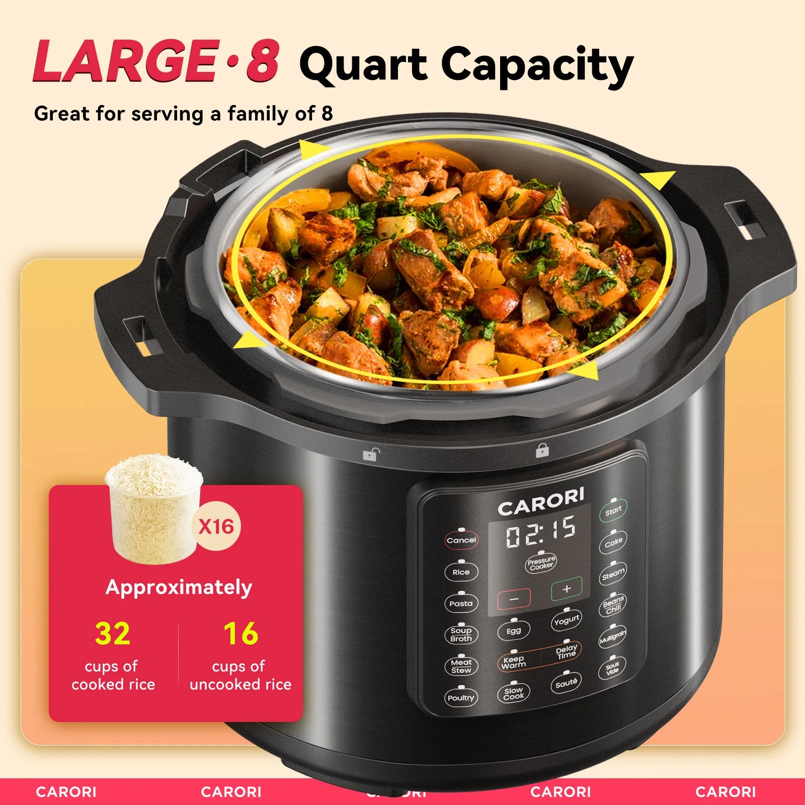 1200W 12-in-1 Electric Pressure Cooker 8Qt, Stainless Steel Pressure Cooker,