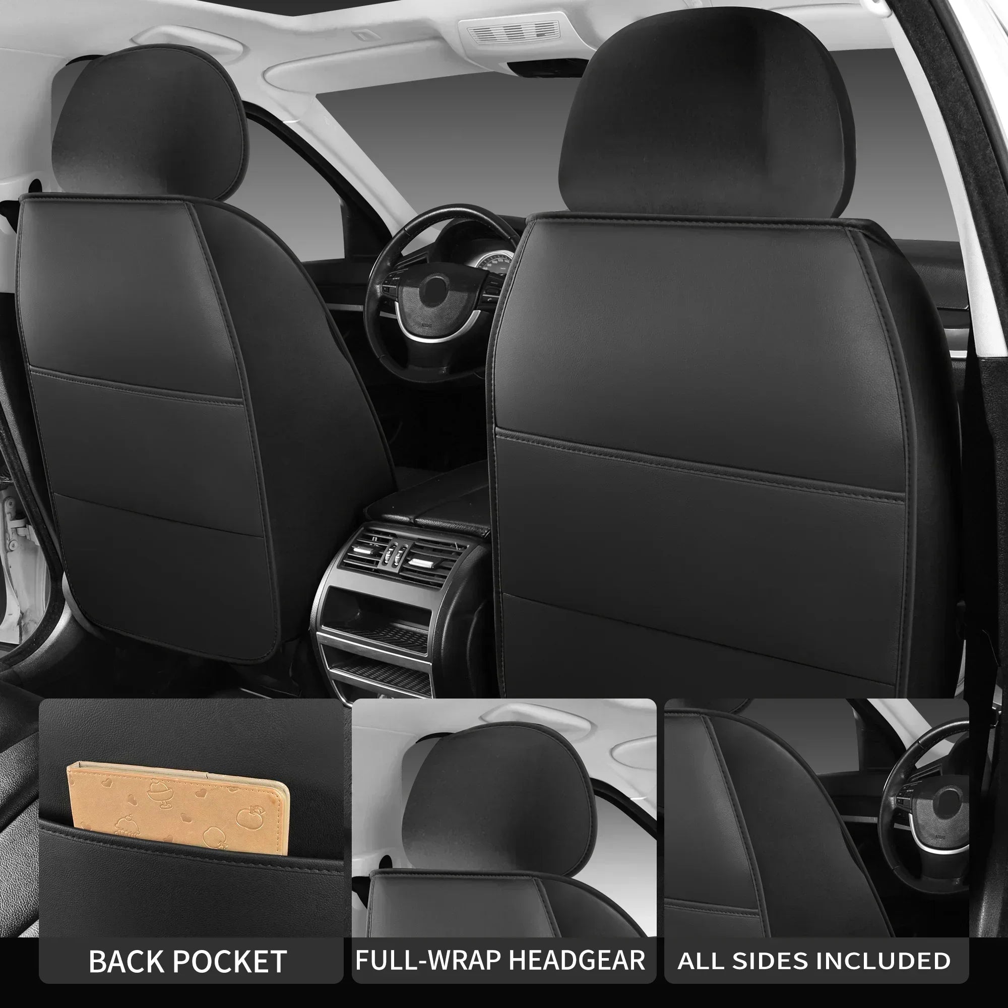 2PCS Car seat cover, fully wrapped PU leather muscle seat cushion cover