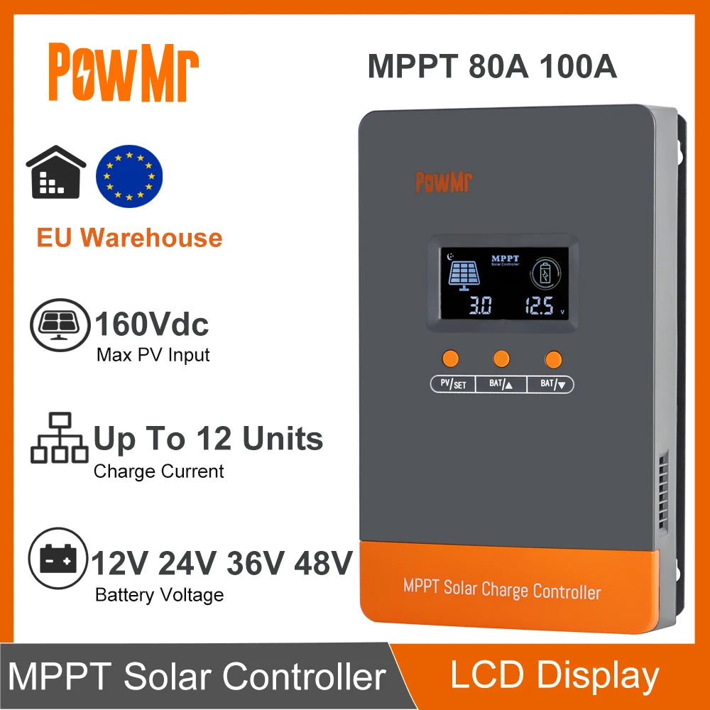 Solar Charge Controller 12V/24V/36V/48V Auto Max Solar PV 160V Regulator Supports Up to 12 Units in Parallel