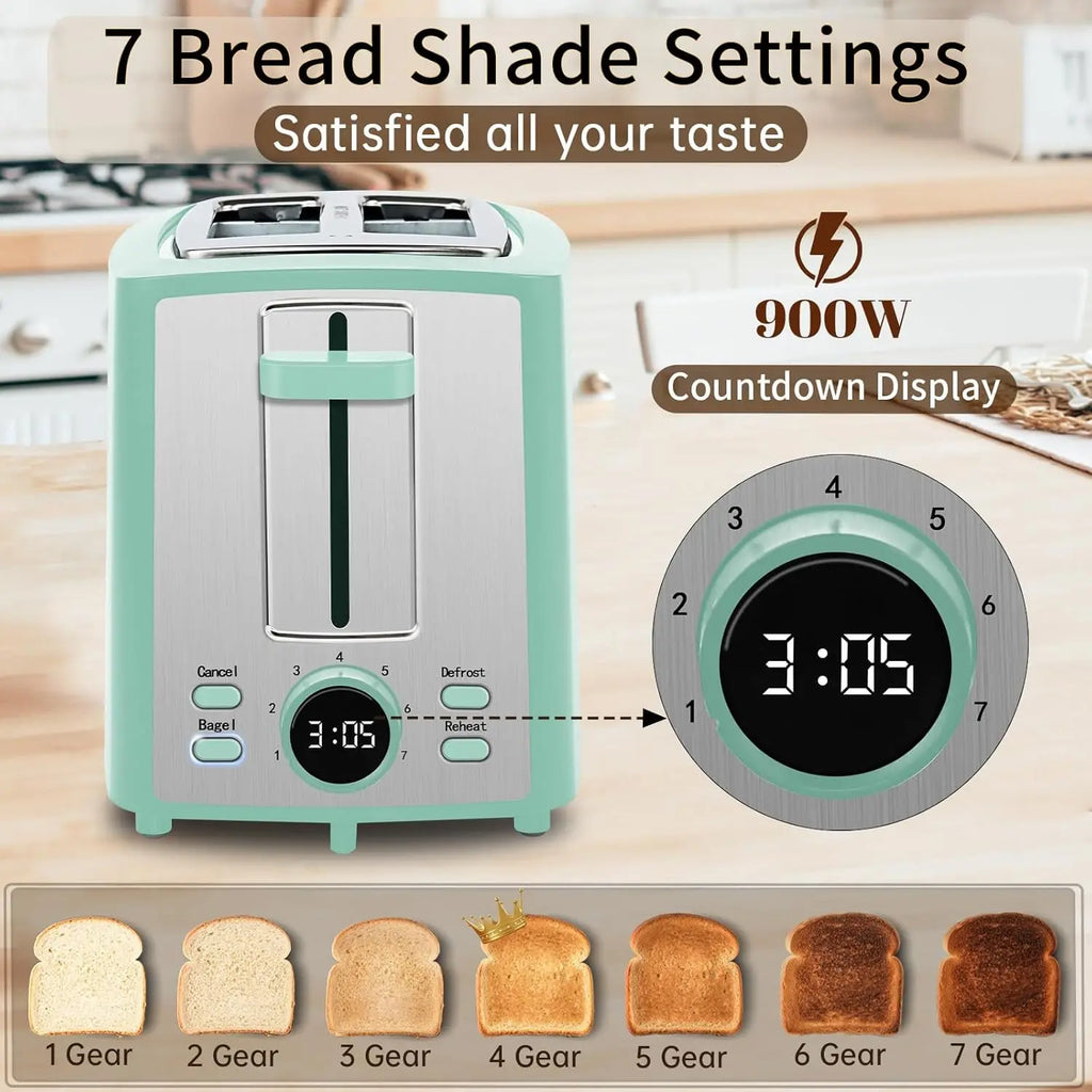 2 Slice Bread Toaster with LCD Display, 7 Shade Settings,