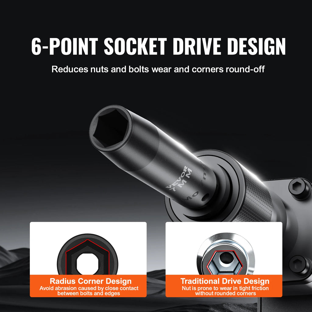 1/2" Drive Impact Socket Set  6 Point Cr-V Alloy Steel for Auto Repair
