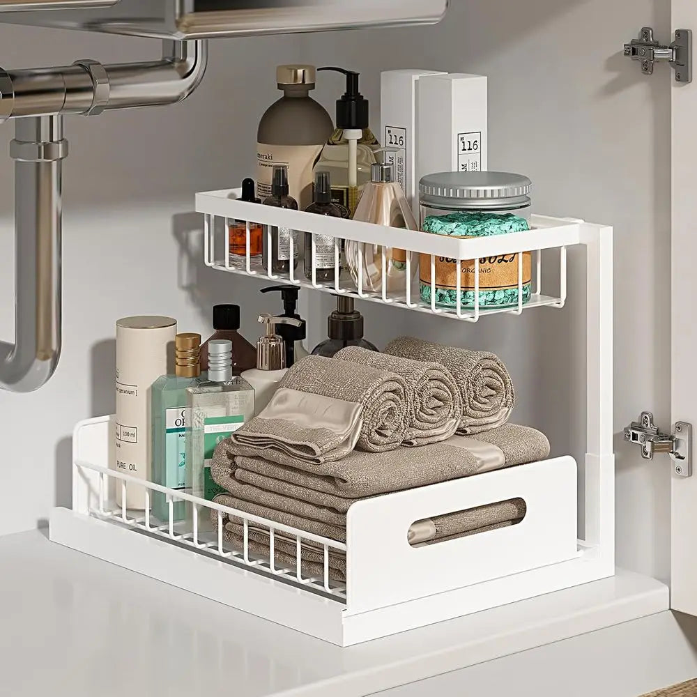 2 Tier Slide Out Sink Shelf Cabinet Storage Shelves,