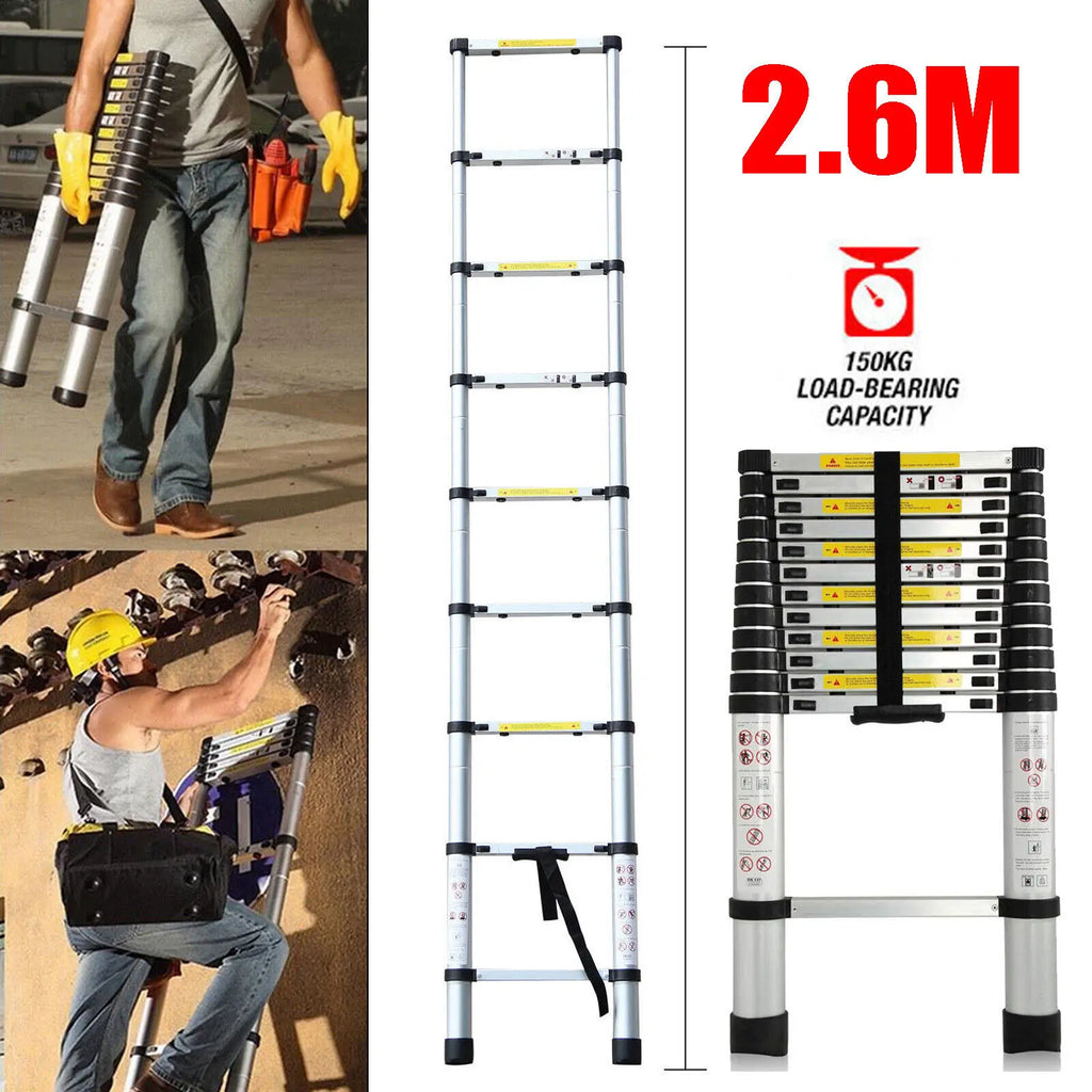 2.6M-5M Sturdy Aluminum Telescoping Extension Ladder 330lb Max Load