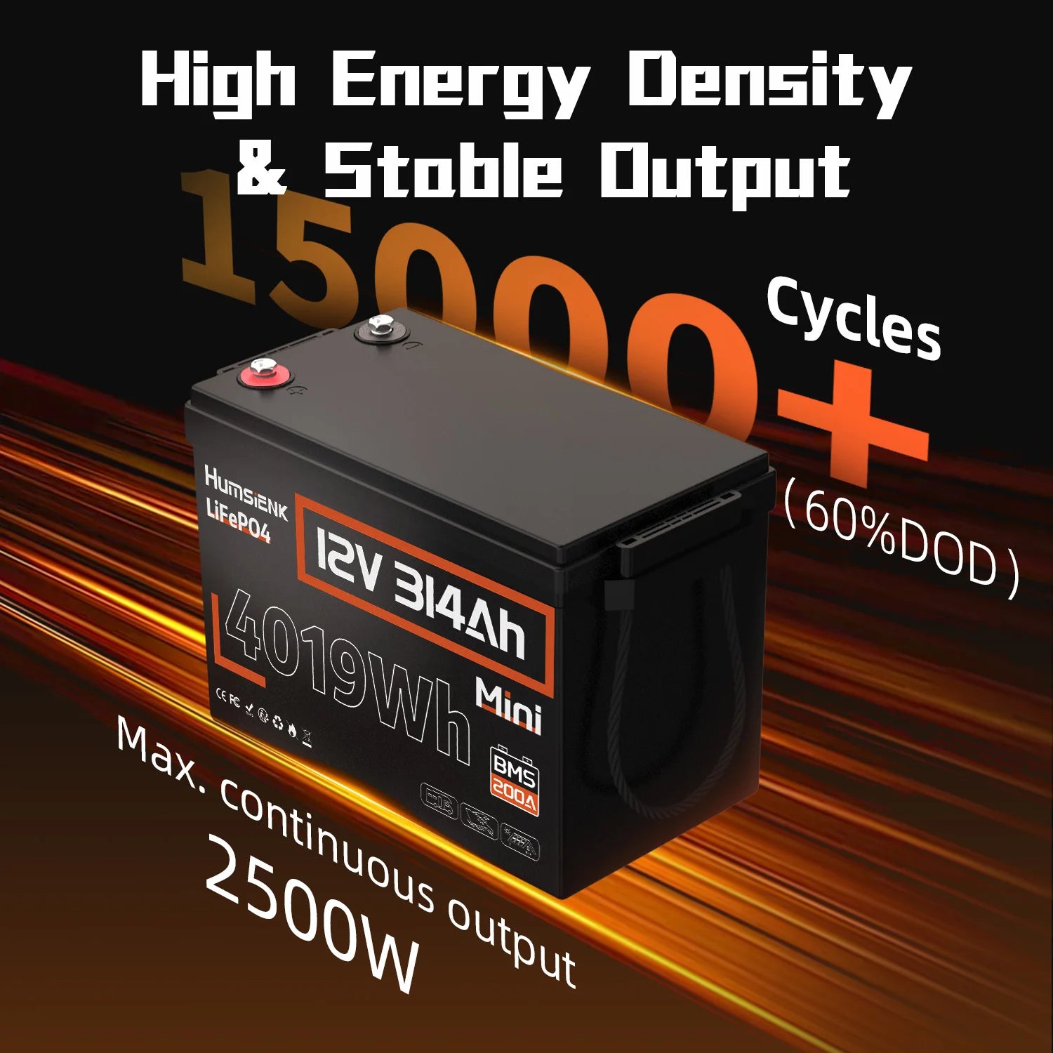 12V 314Ah LiFePO4 Lithium Battery 200A BMS 15000 Cycles Off-grid/RV/2-Year Warranty/UL 1973