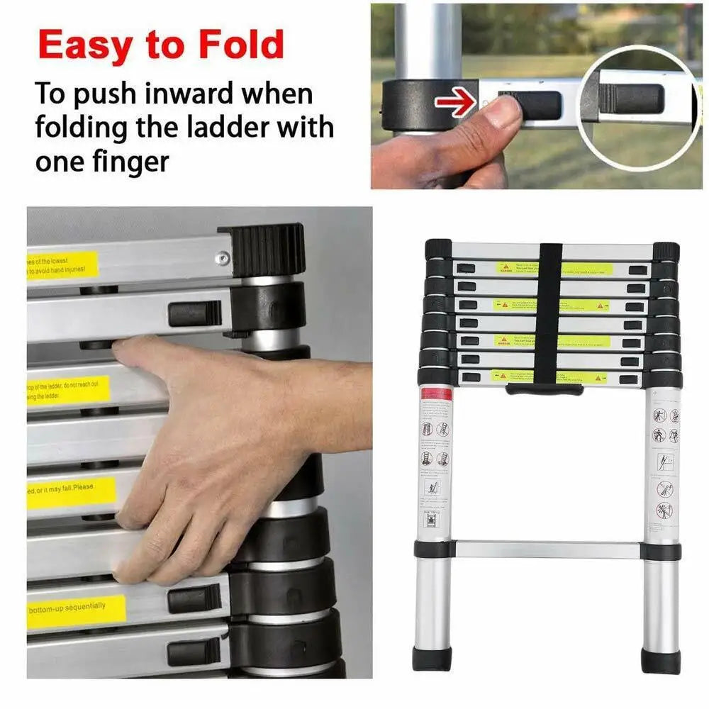 2.6M-5M Sturdy Aluminum Telescoping Extension Ladder 330lb Max Load
