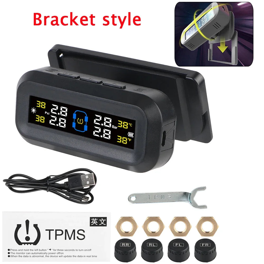 Tire Pressure Monitoring System Temperature Warning Fuel Save Solar With 4 External Sensors