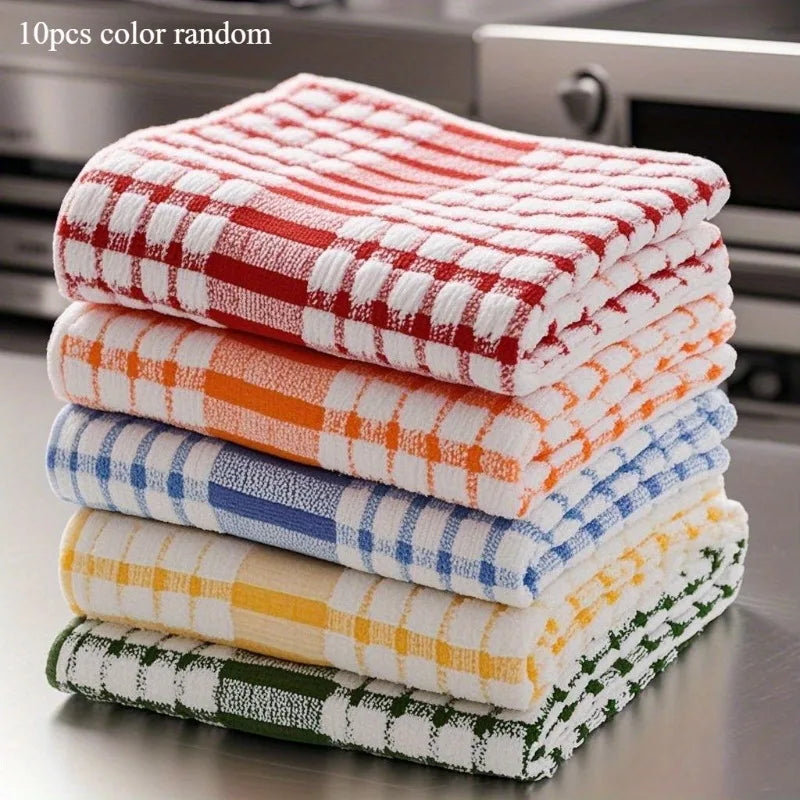 10pcs Large Plaid Kitchen Towels