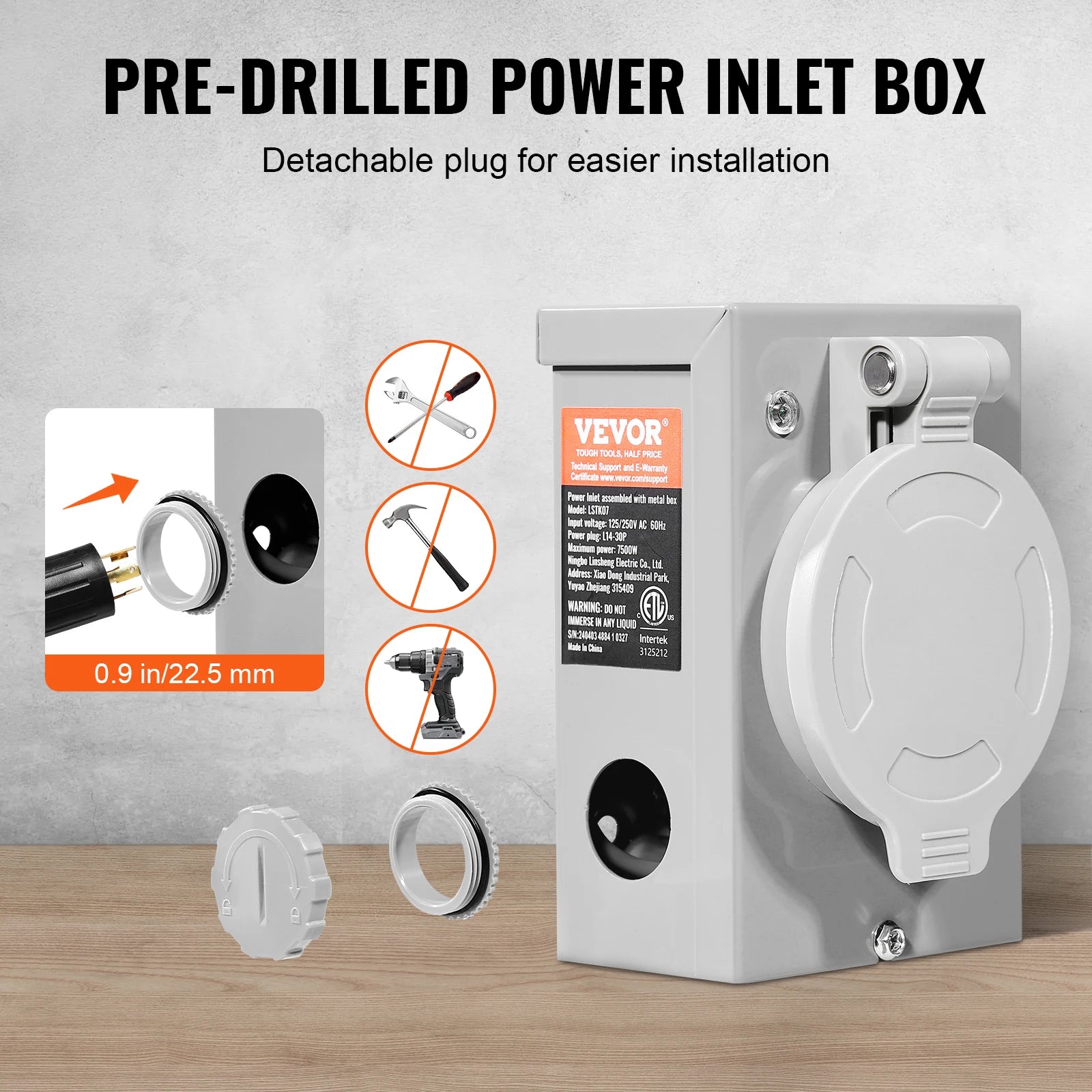 30 Amp Generator Cord and Power Inlet Box Kit  with Lock
