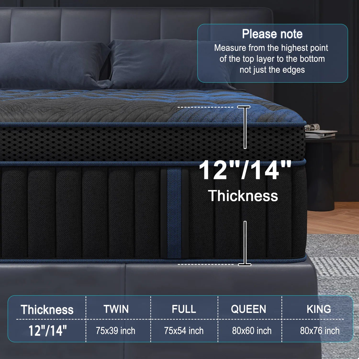 12"Gel Memory Foam Hybrid Pocket Spring Mattress Twin Full Queen King Bed Mattress In A Box, Medium Firm Motion Isolation