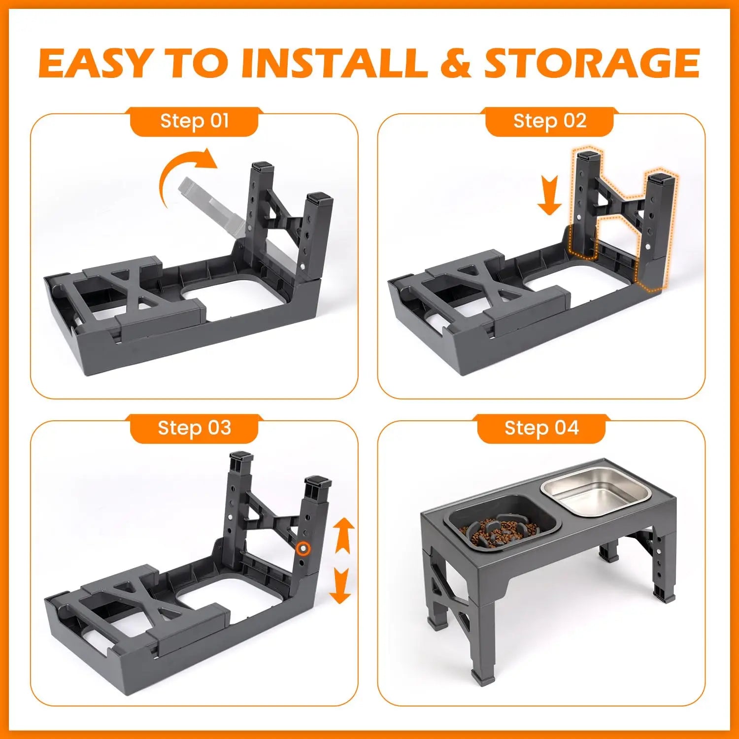 2-in-1 Elevated Slow Feeder Dog Bowls with Foldable Stand