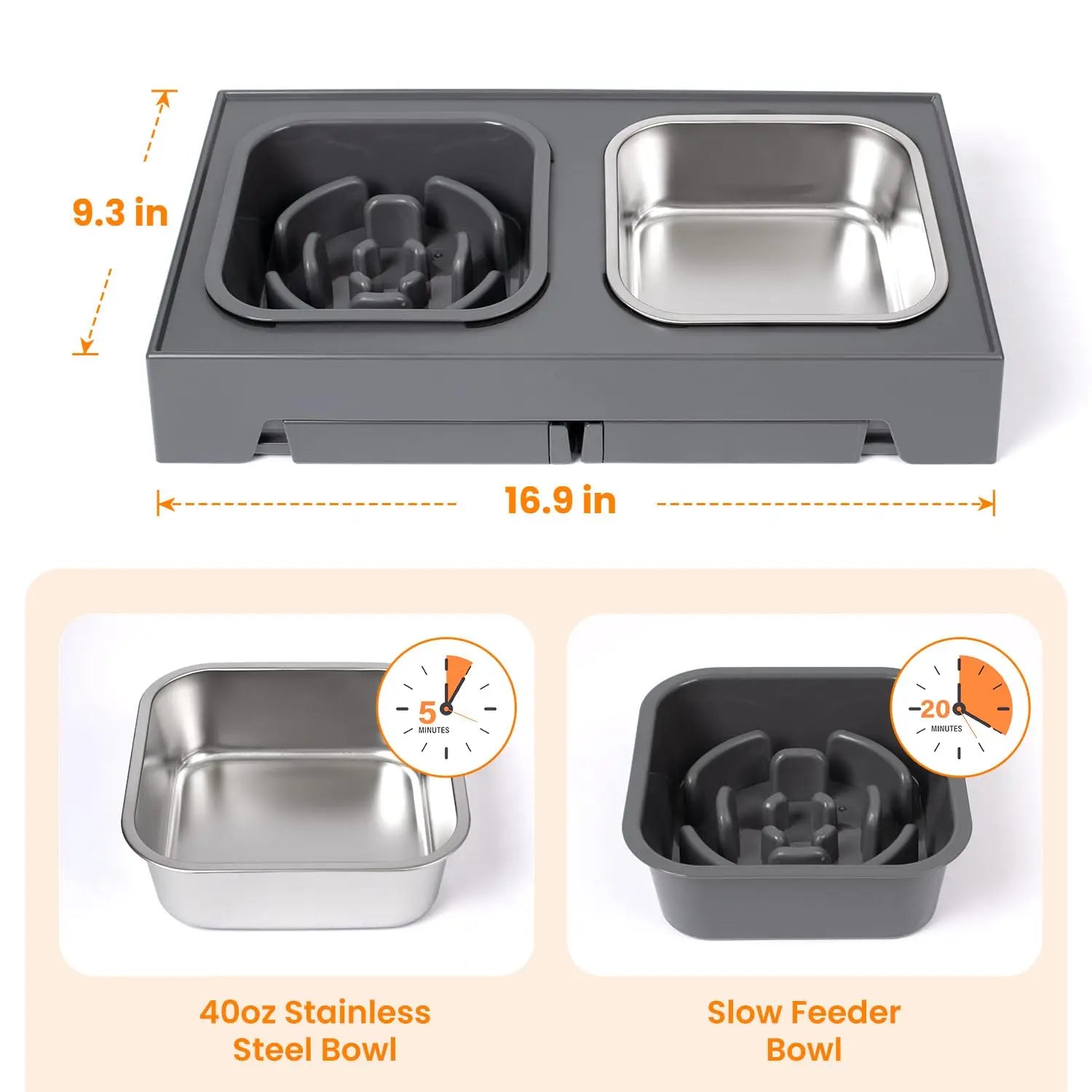 2-in-1 Elevated Slow Feeder Dog Bowls with Foldable Stand