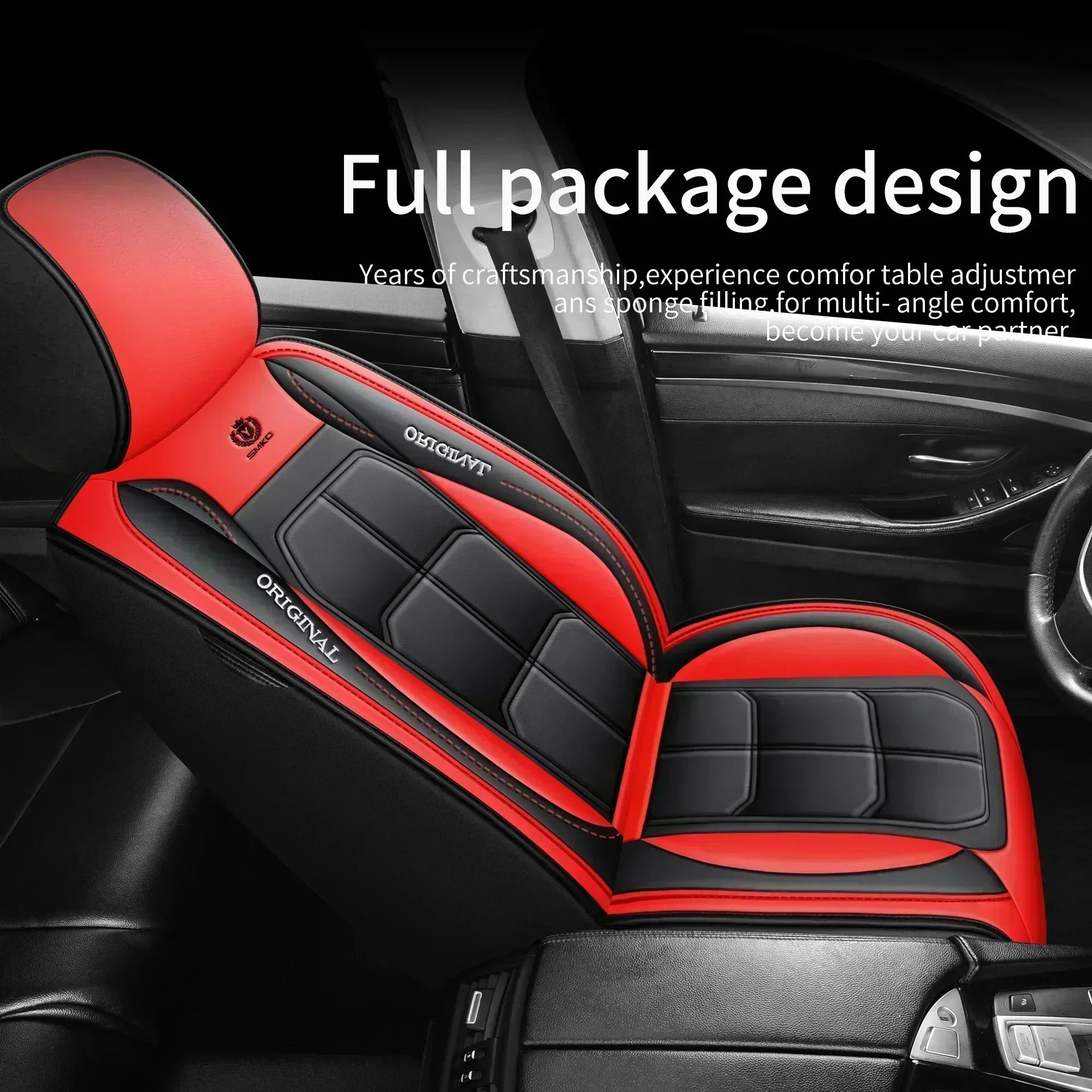 2PCS Car seat cover, fully wrapped PU leather muscle seat cushion cover
