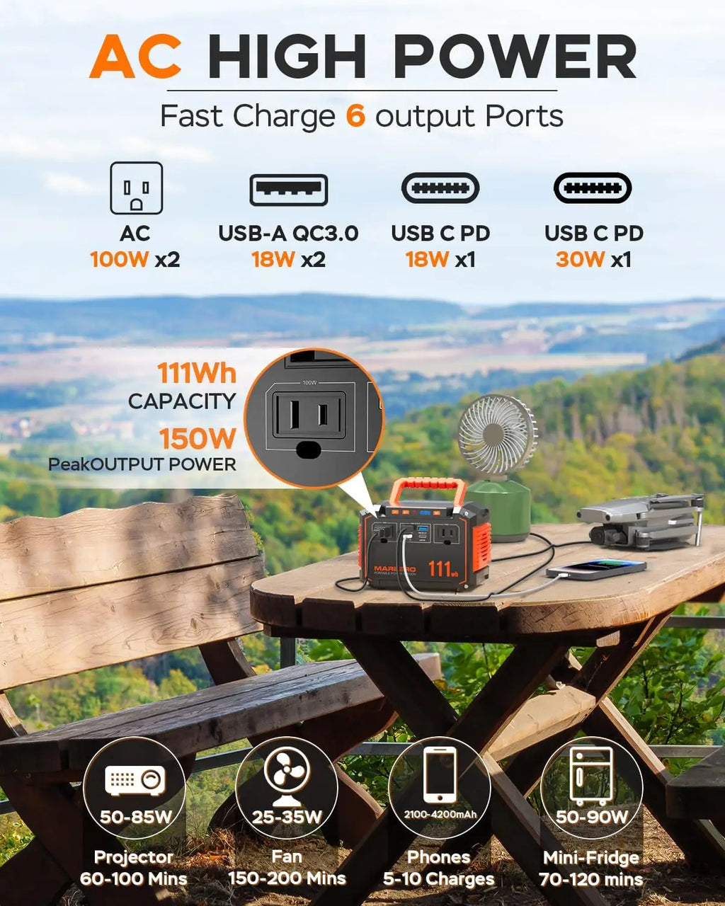 150W Peak Solar Generator with 30W Panel, 111Wh Portable Power Station