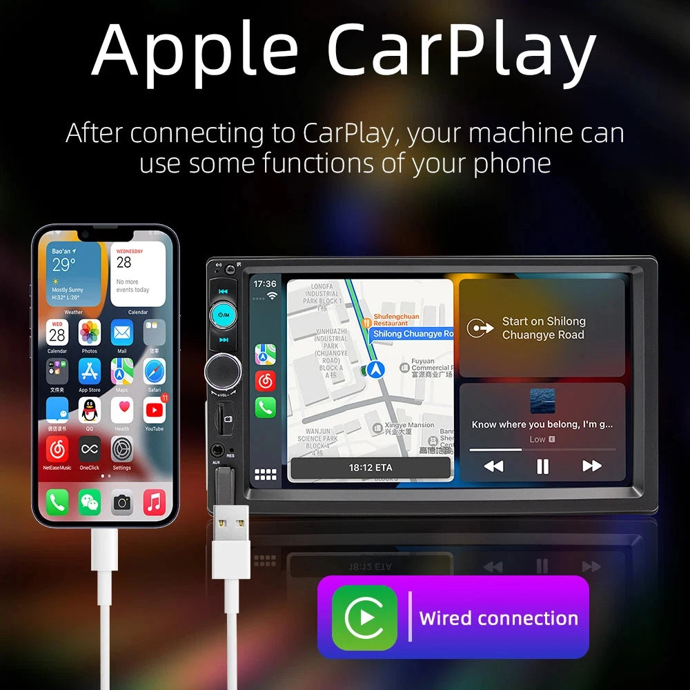 7inch Quality Single 10" Touch Screen Car Stereo Radio With Handle Remote Control Camera For Apple/Android CarPlay Bluetooth