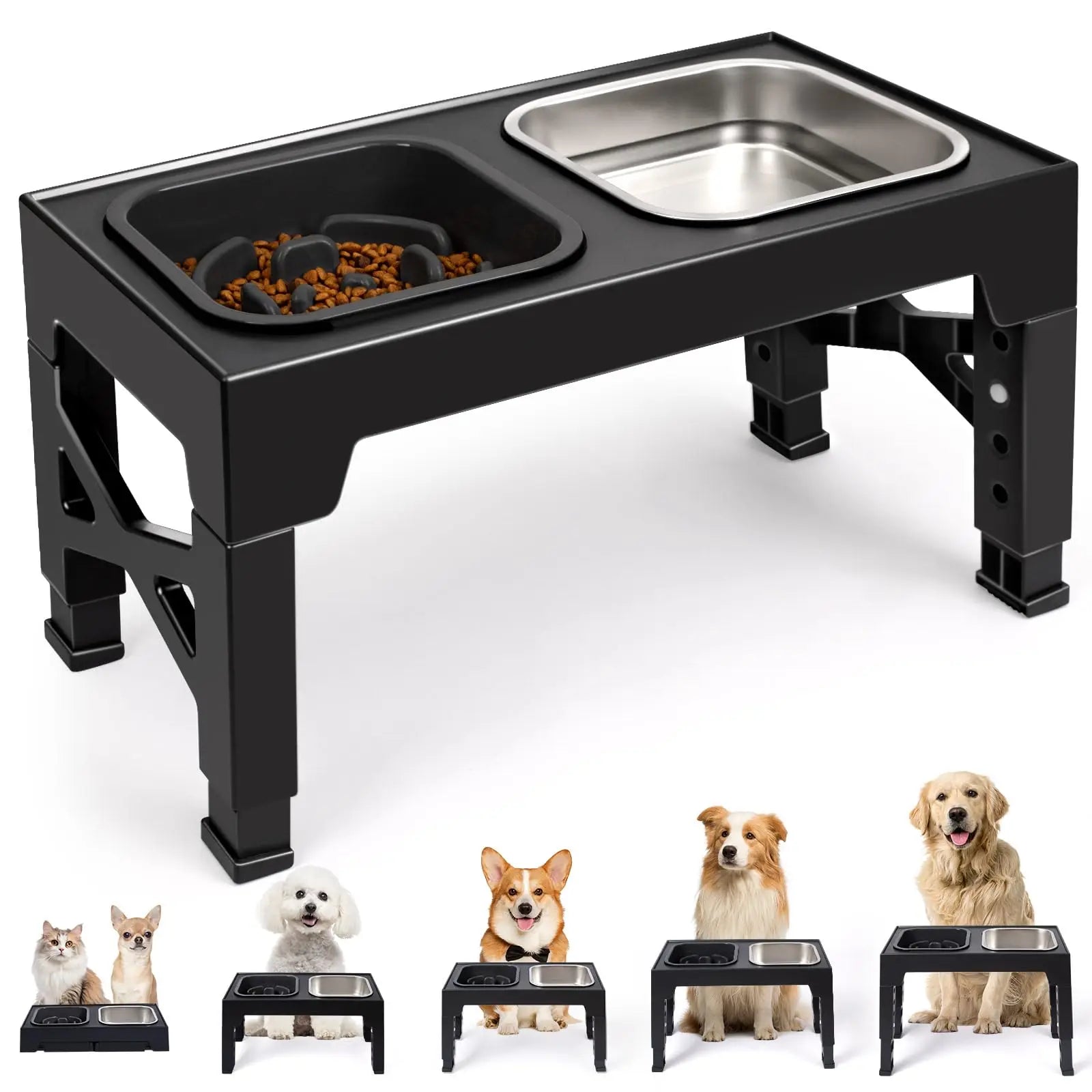 2-in-1 Elevated Slow Feeder Dog Bowls with Foldable Stand