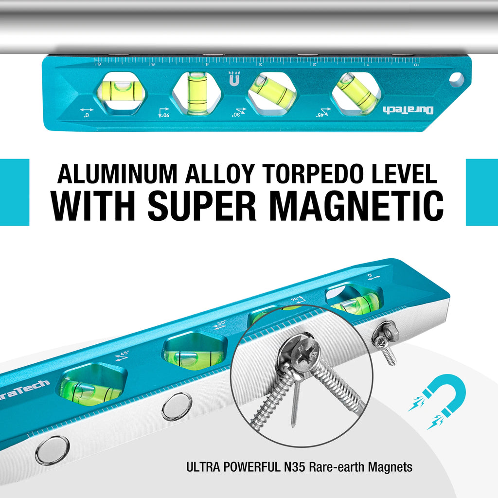 Level Tool Set, Magnetic Torpedo Level Included 2.5", 6.25", 8" Leveler with 0°/30°/45°/90° Bubbles