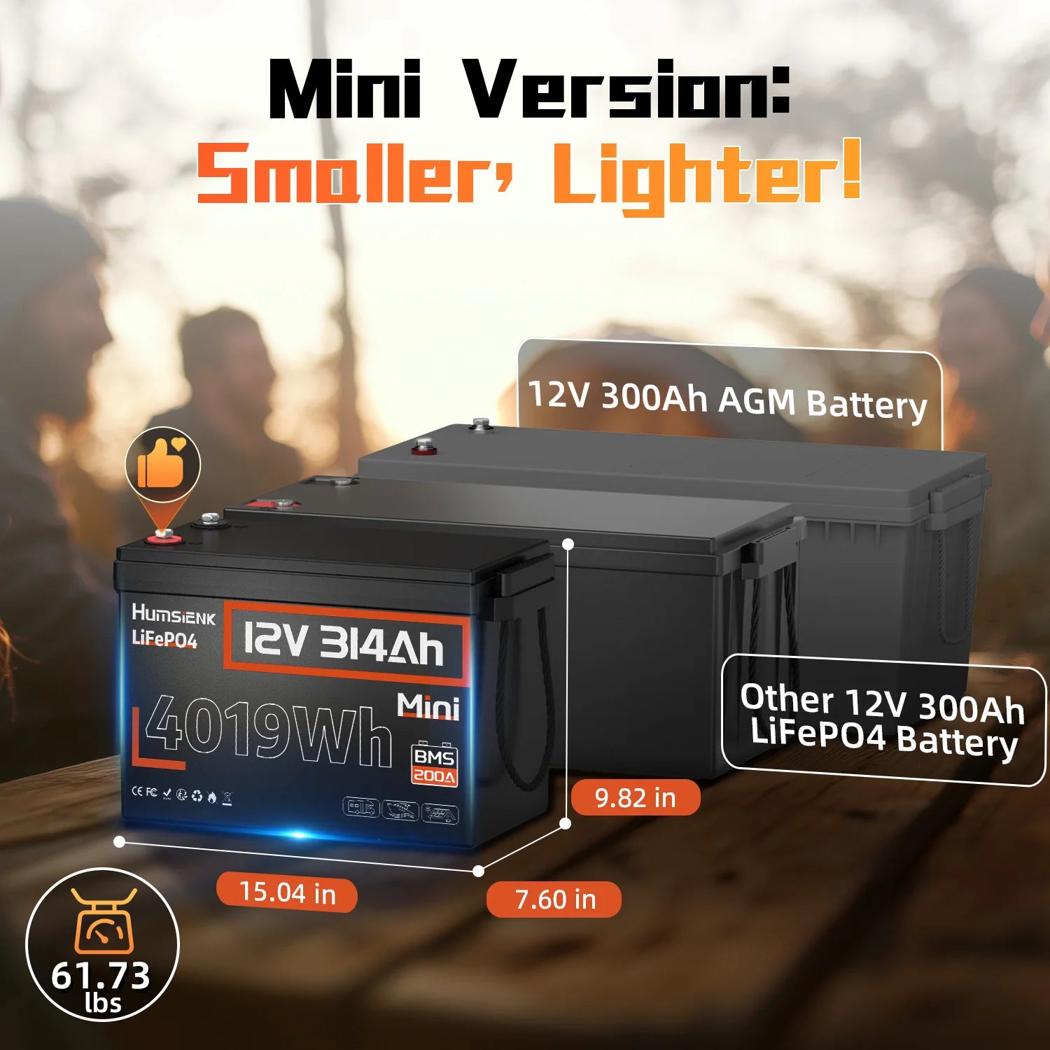 12V 314Ah LiFePO4 Lithium Battery 200A BMS 15000 Cycles Off-grid/RV/2-Year Warranty/UL 1973