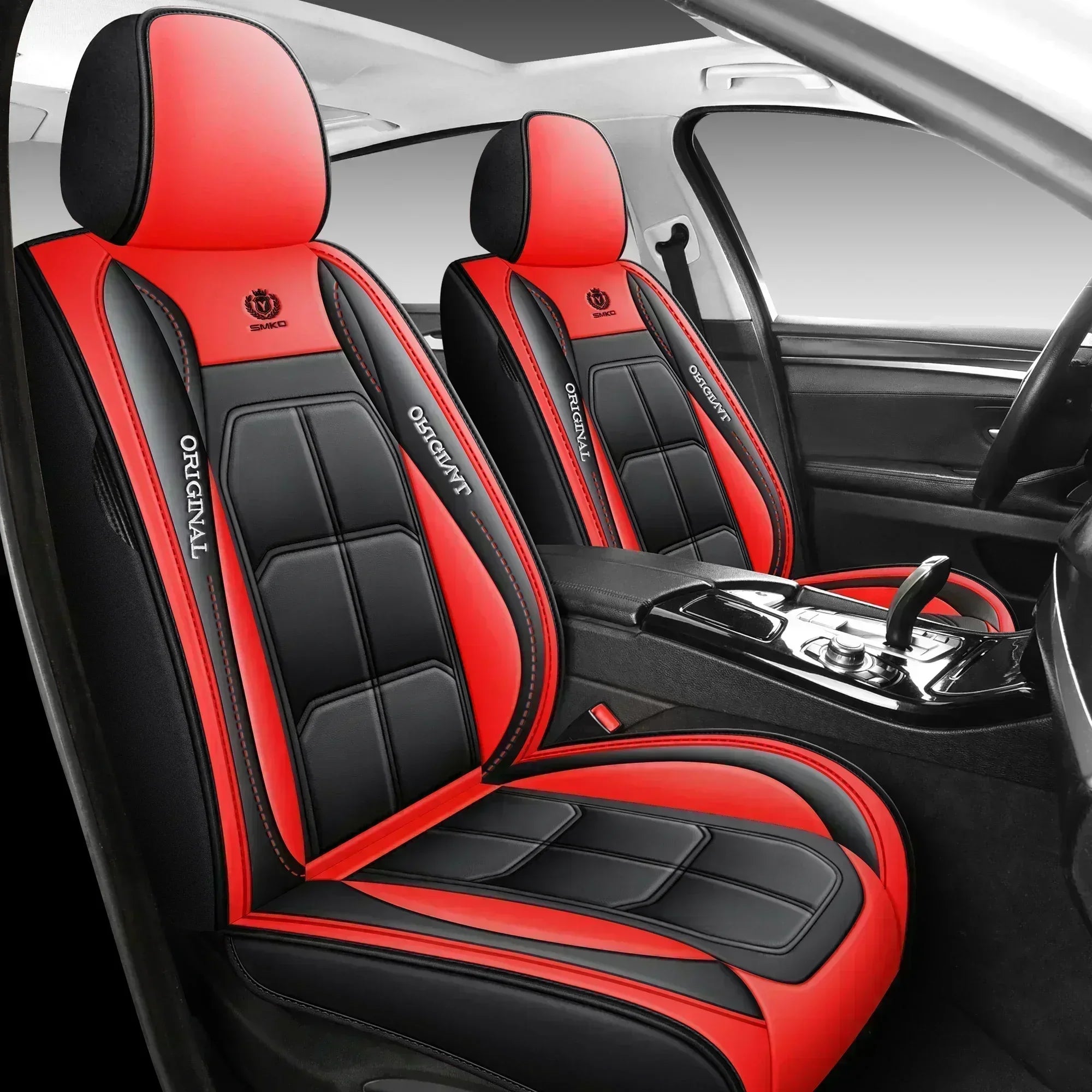 2PCS Car seat cover, fully wrapped PU leather muscle seat cushion cover