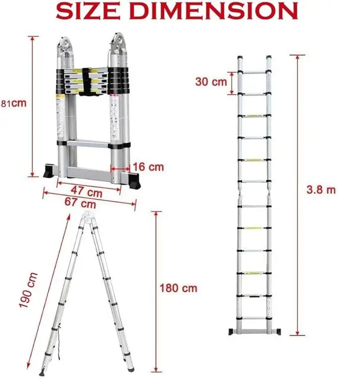 2.6M-5M Sturdy Aluminum Telescoping Extension Ladder 330lb Max Load