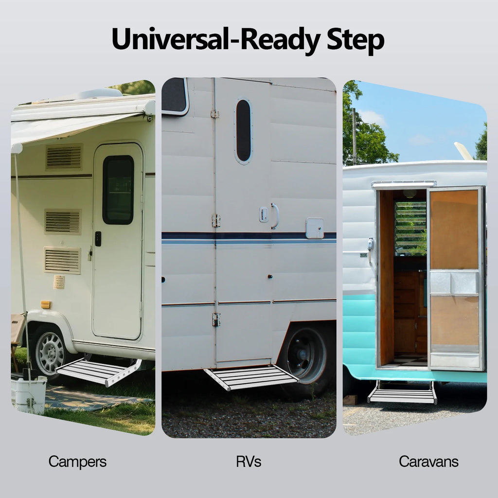 Folding RV Step, 44cm Manual RV Step with LED Light, Loading 150kg