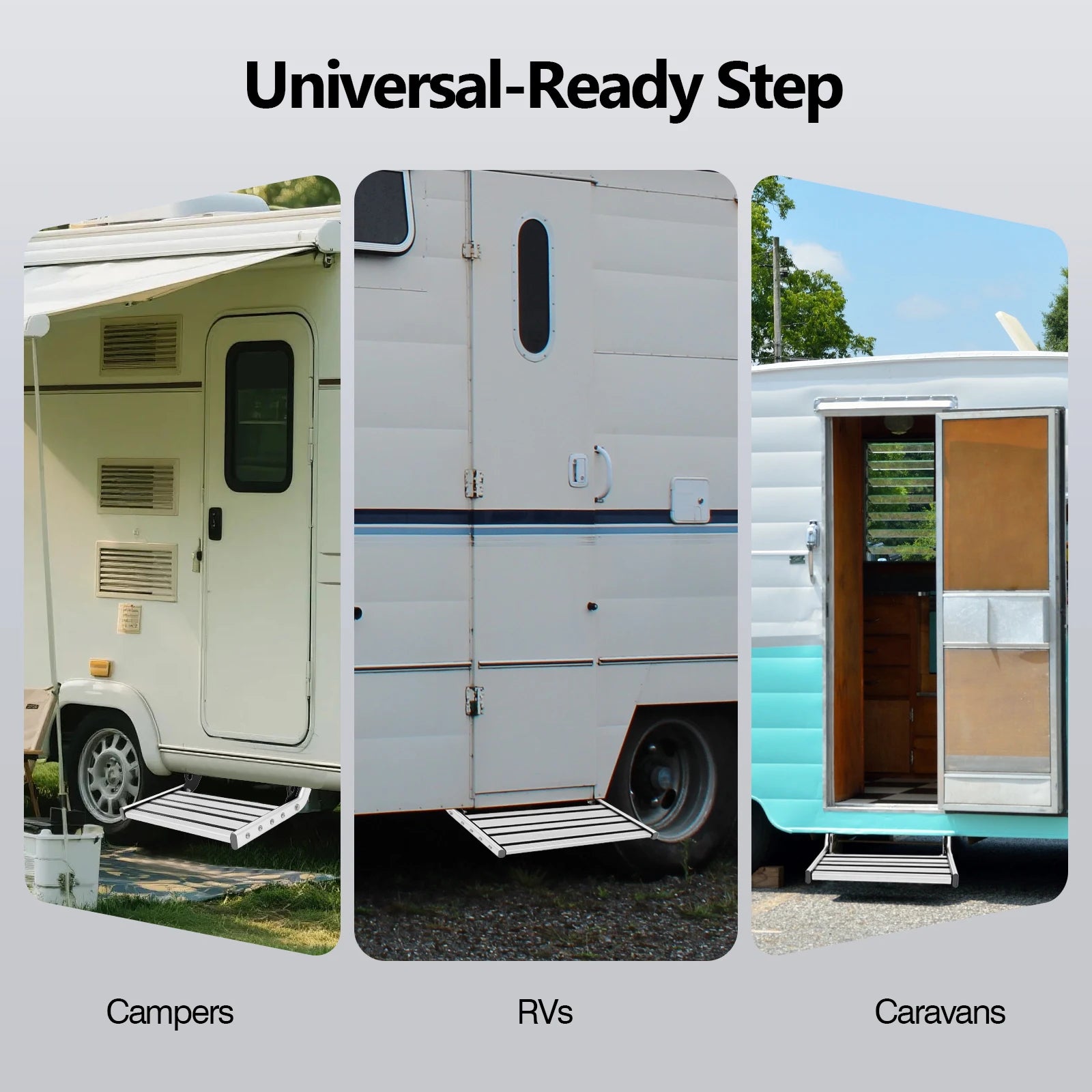 Folding RV Step, 44cm Manual RV Step with LED Light, Loading 150kg