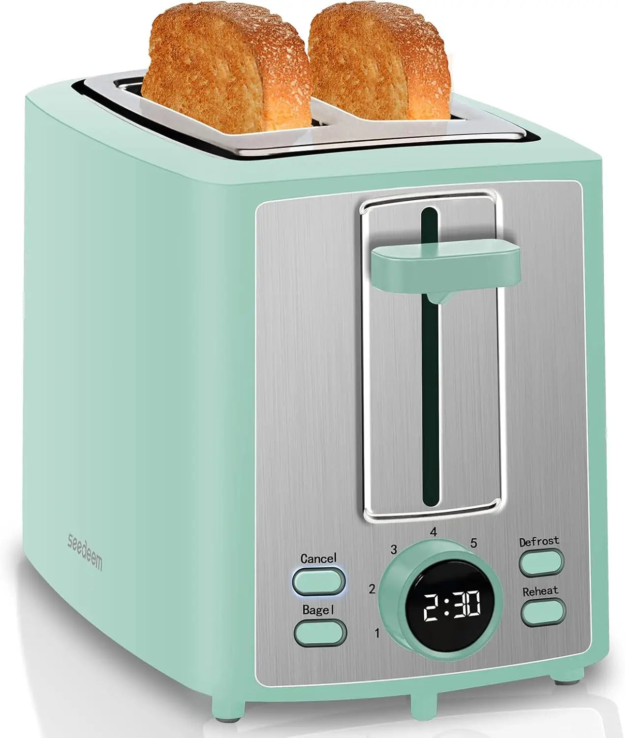 2 Slice Bread Toaster with LCD Display, 7 Shade Settings,