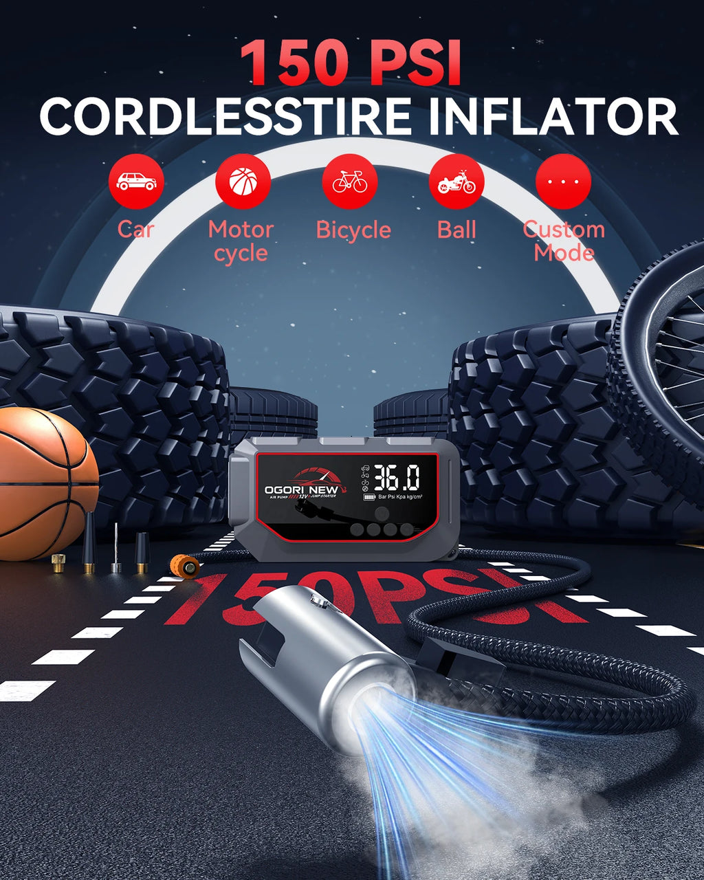 Power Bank Portable 150PSI Air Pump Car Battery Emergency Boosters 12V Starting Device