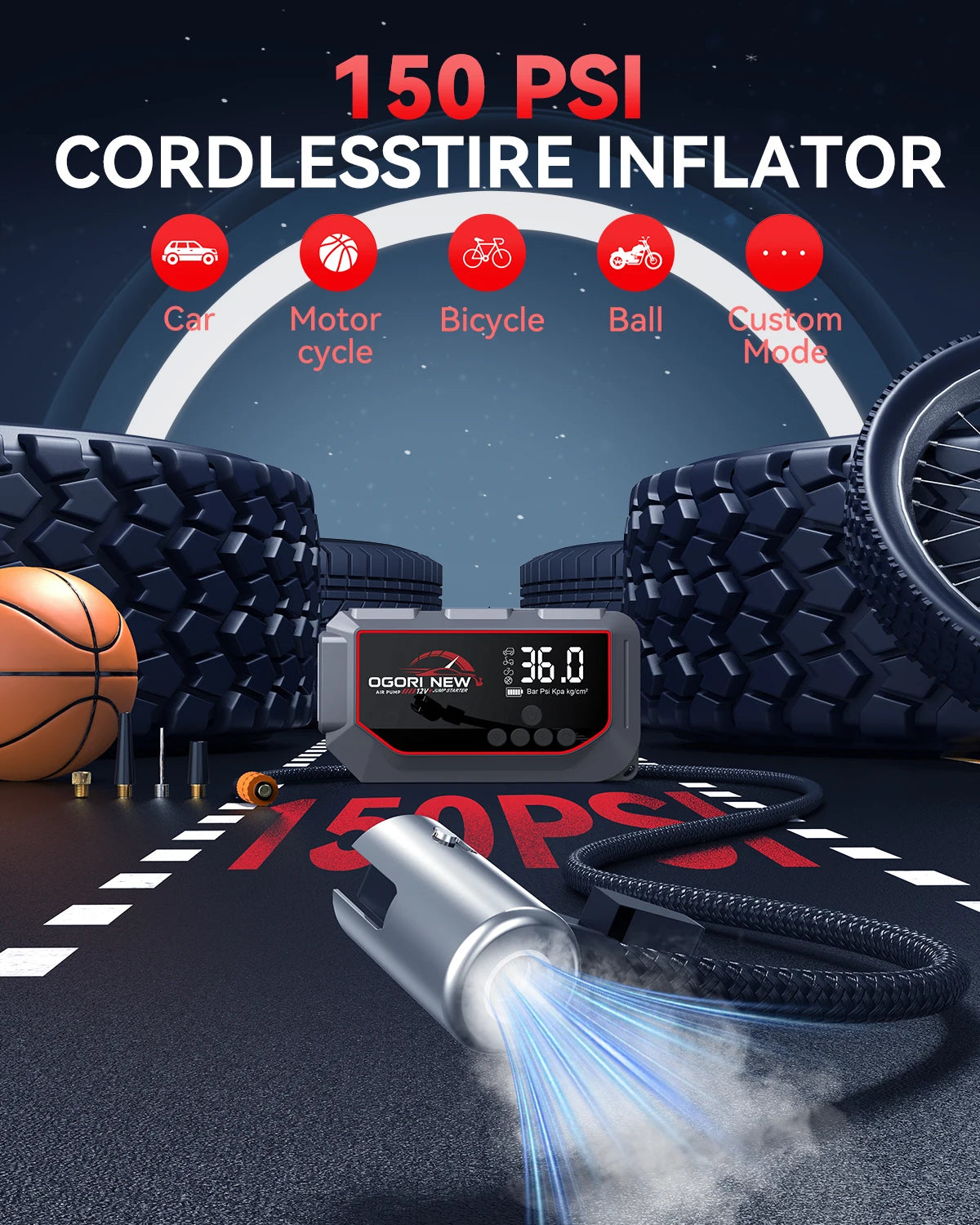 Power Bank Portable 150PSI Air Pump Car Battery Emergency Boosters 12V Starting Device