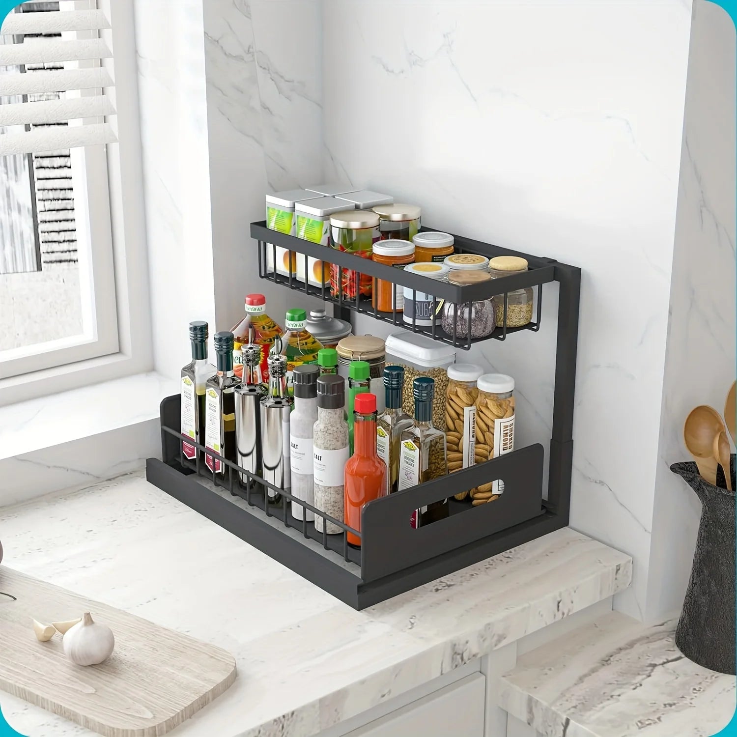 2 Tier Slide Out Sink Shelf Cabinet Storage Shelves