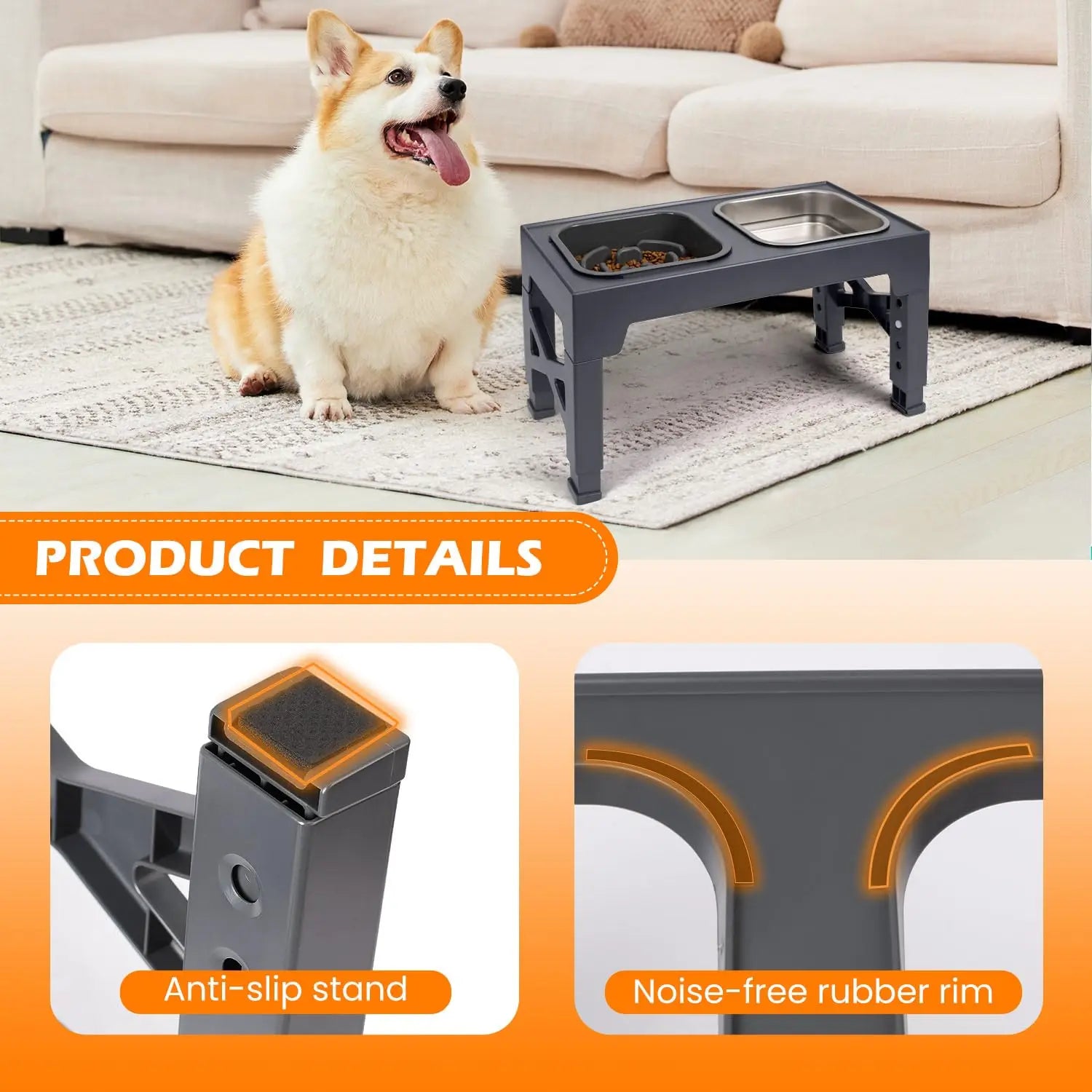2-in-1 Elevated Slow Feeder Dog Bowls with Foldable Stand