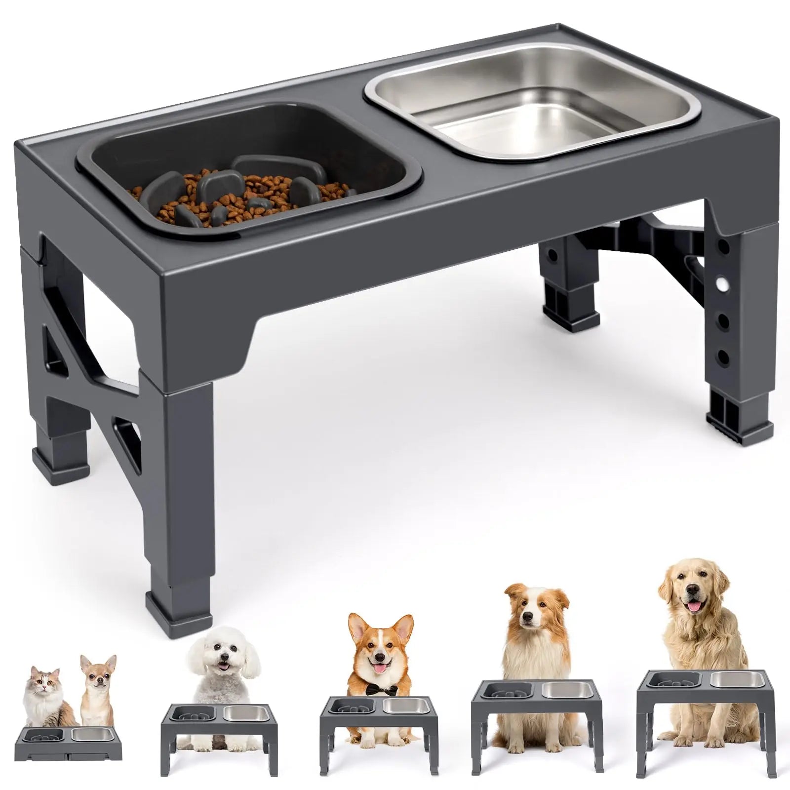 2-in-1 Elevated Slow Feeder Dog Bowls with Foldable Stand