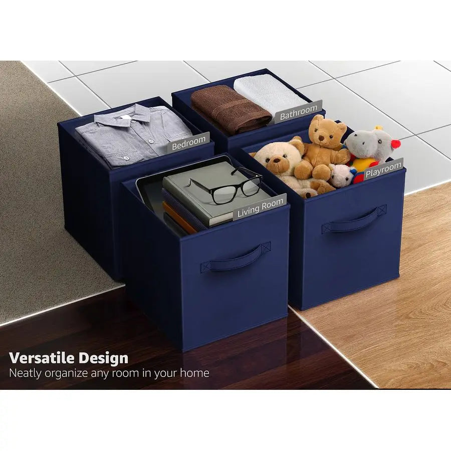 6 Foldable Storage Cubes Fabric Baskets for Organizing , 11 Inch Dual Handle