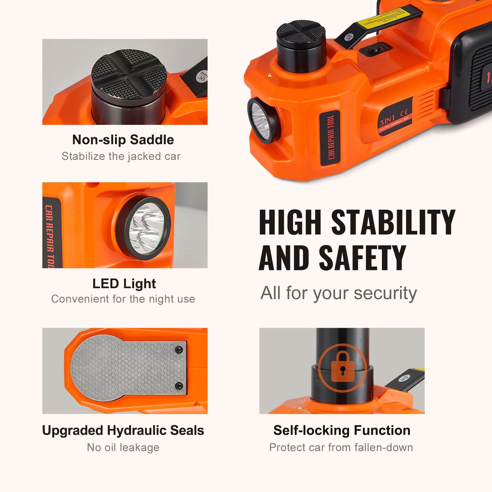5T Electric Car Jack Hydraulic Car Jack with Built-in Inflatable Pump LED Light