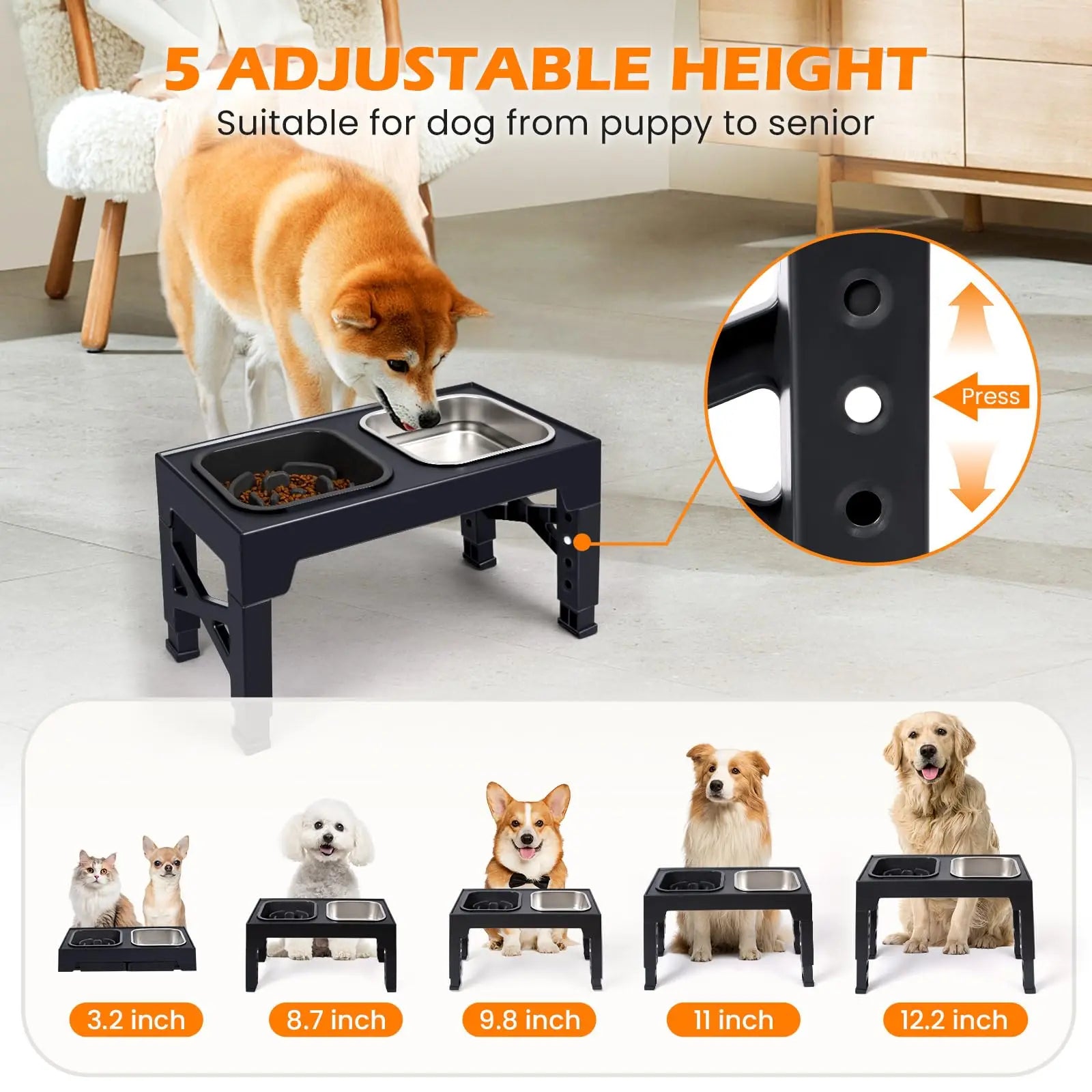 2-in-1 Elevated Slow Feeder Dog Bowls with Foldable Stand