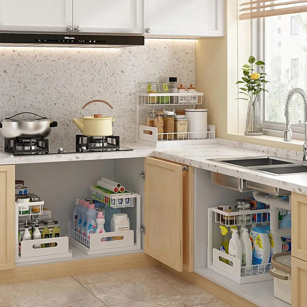 2 Tier Slide Out Sink Shelf Cabinet Storage Shelves,