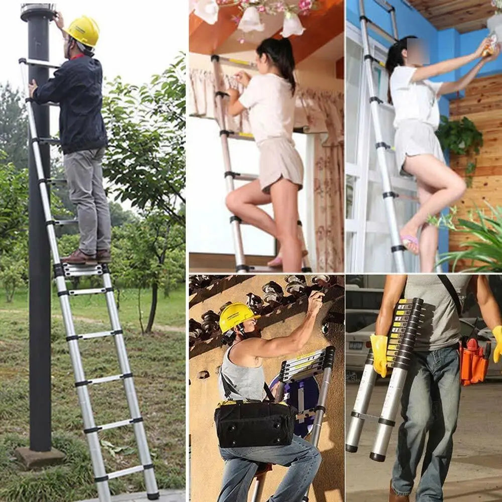 2.6M-5M Sturdy Aluminum Telescoping Extension Ladder 330lb Max Load