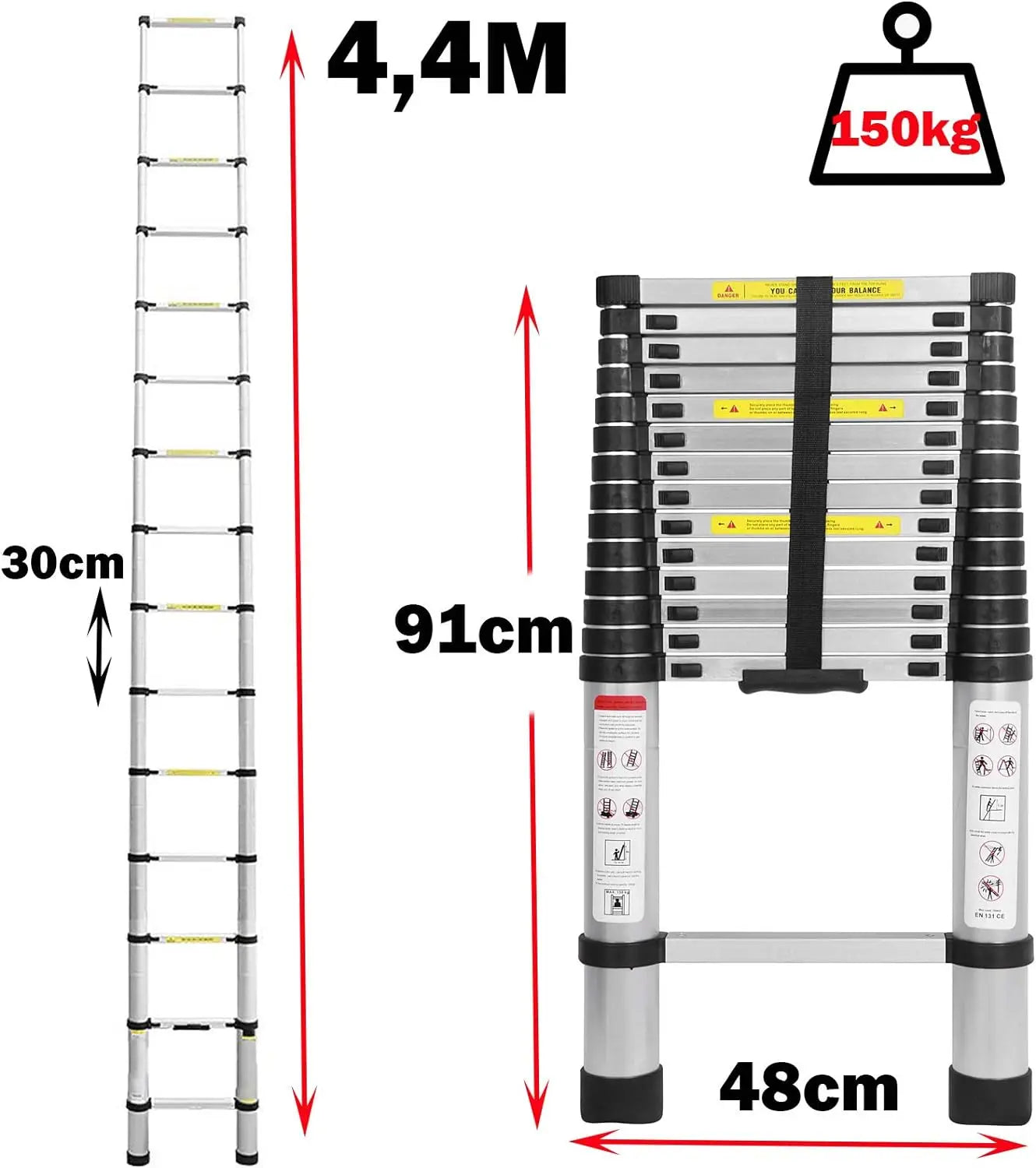 2.6M-5M Sturdy Aluminum Telescoping Extension Ladder 330lb Max Load