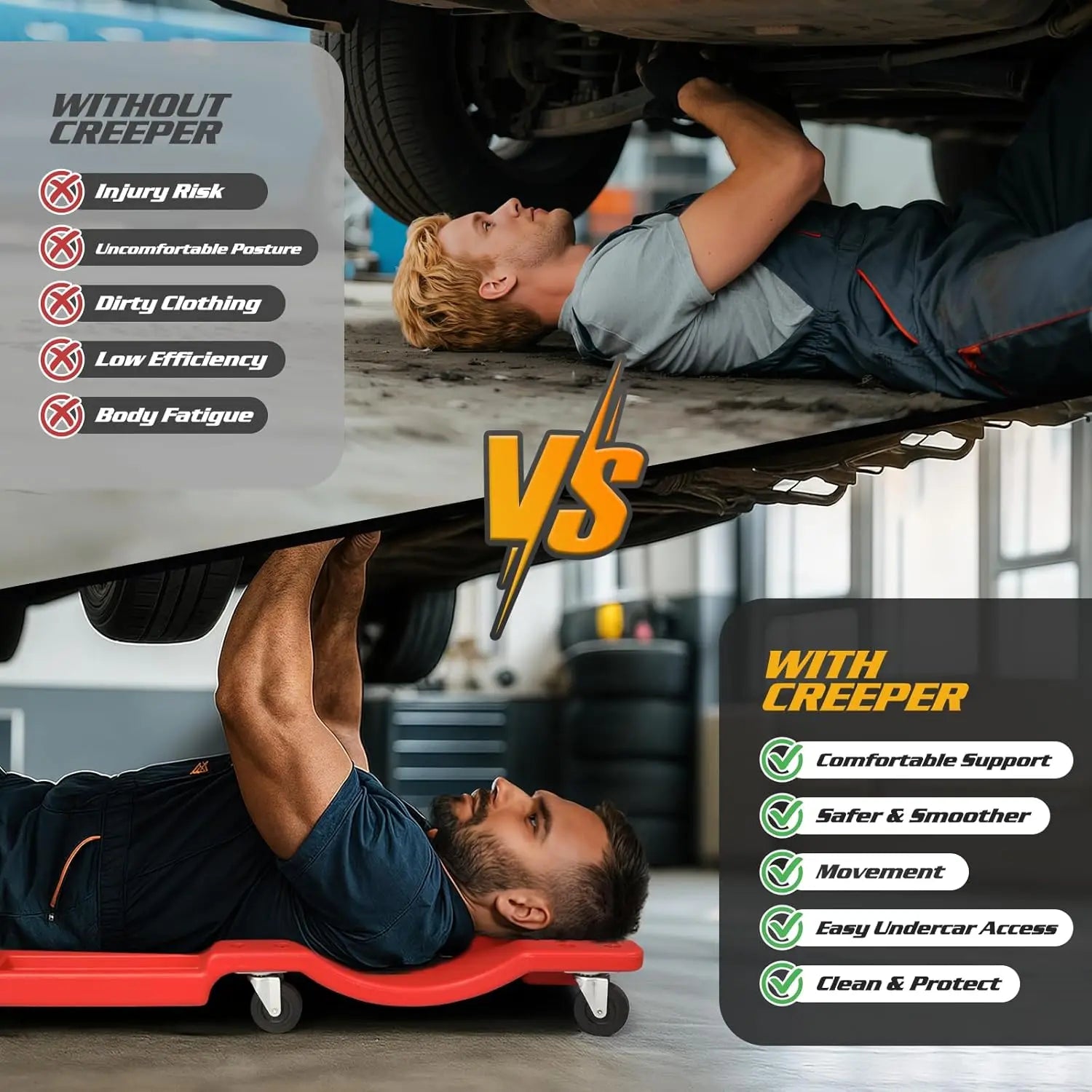 40 Inch Rolling Garage Creeper with Padded Headrest