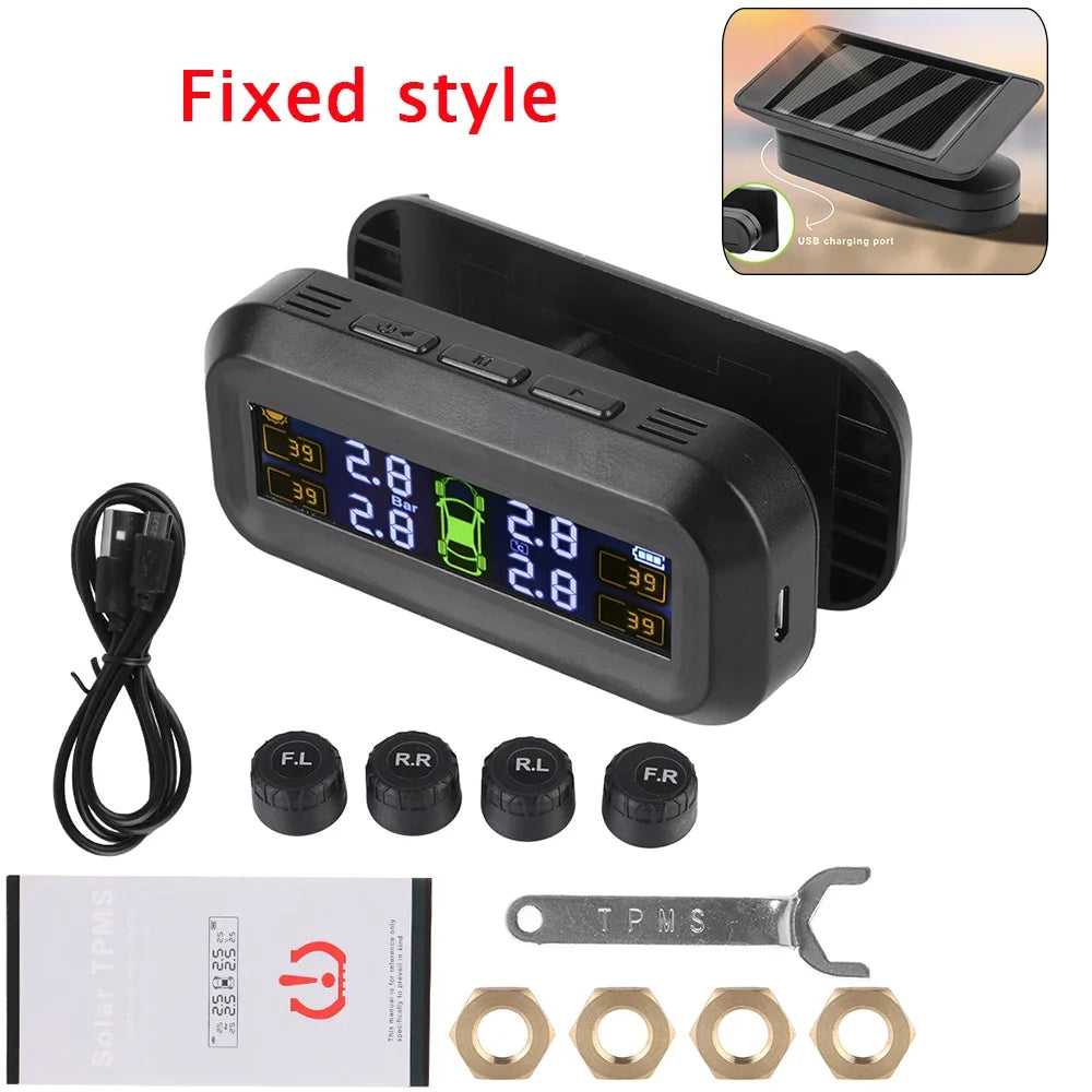 Tire Pressure Monitoring System Temperature Warning Fuel Save Solar With 4 External Sensors