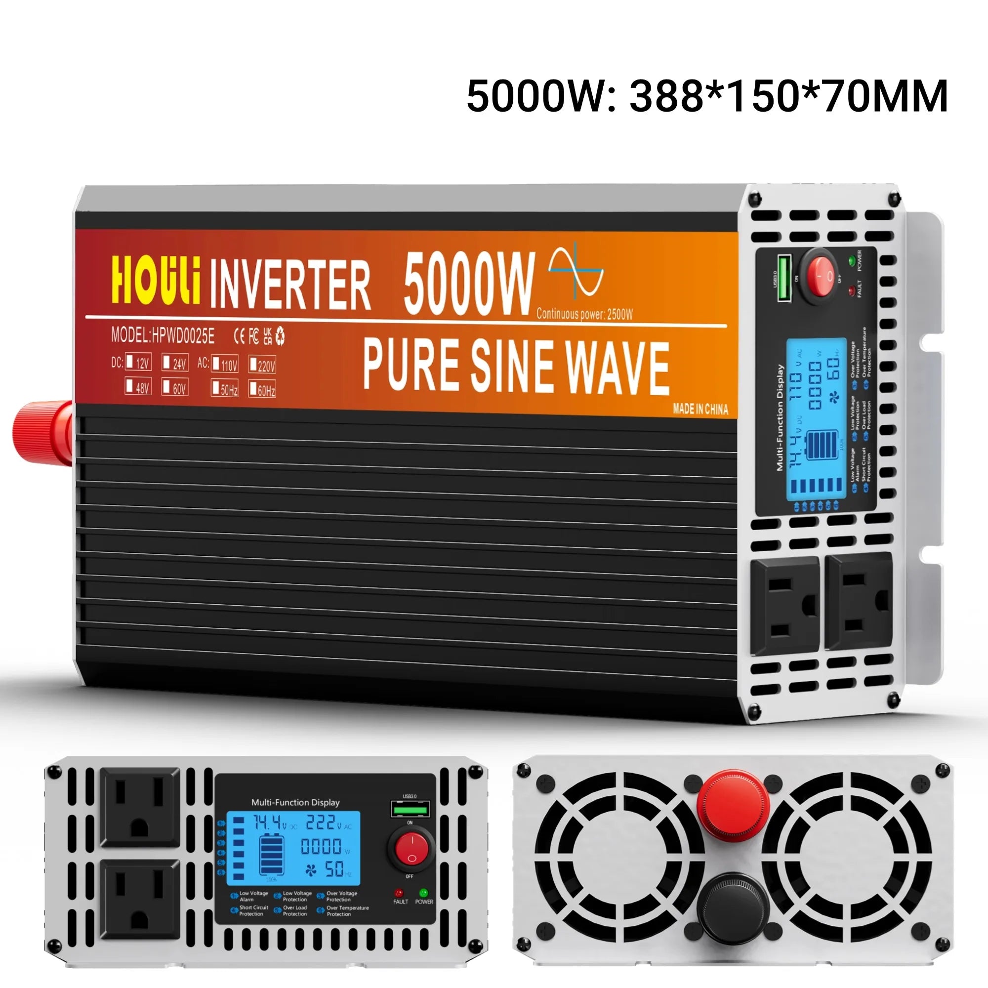 2kw 3kw 4kw 5kw Pure Sine Wave Inverter DC 12V t o AC 110V LCD Display Wireless Remote Controller