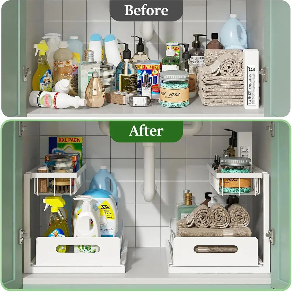 2 Tier Slide Out Sink Shelf Cabinet Storage Shelves,