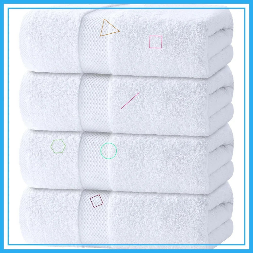 White Tukish Cotton Bath Towels Set of 4 , Ultra Soft & Quick Dry