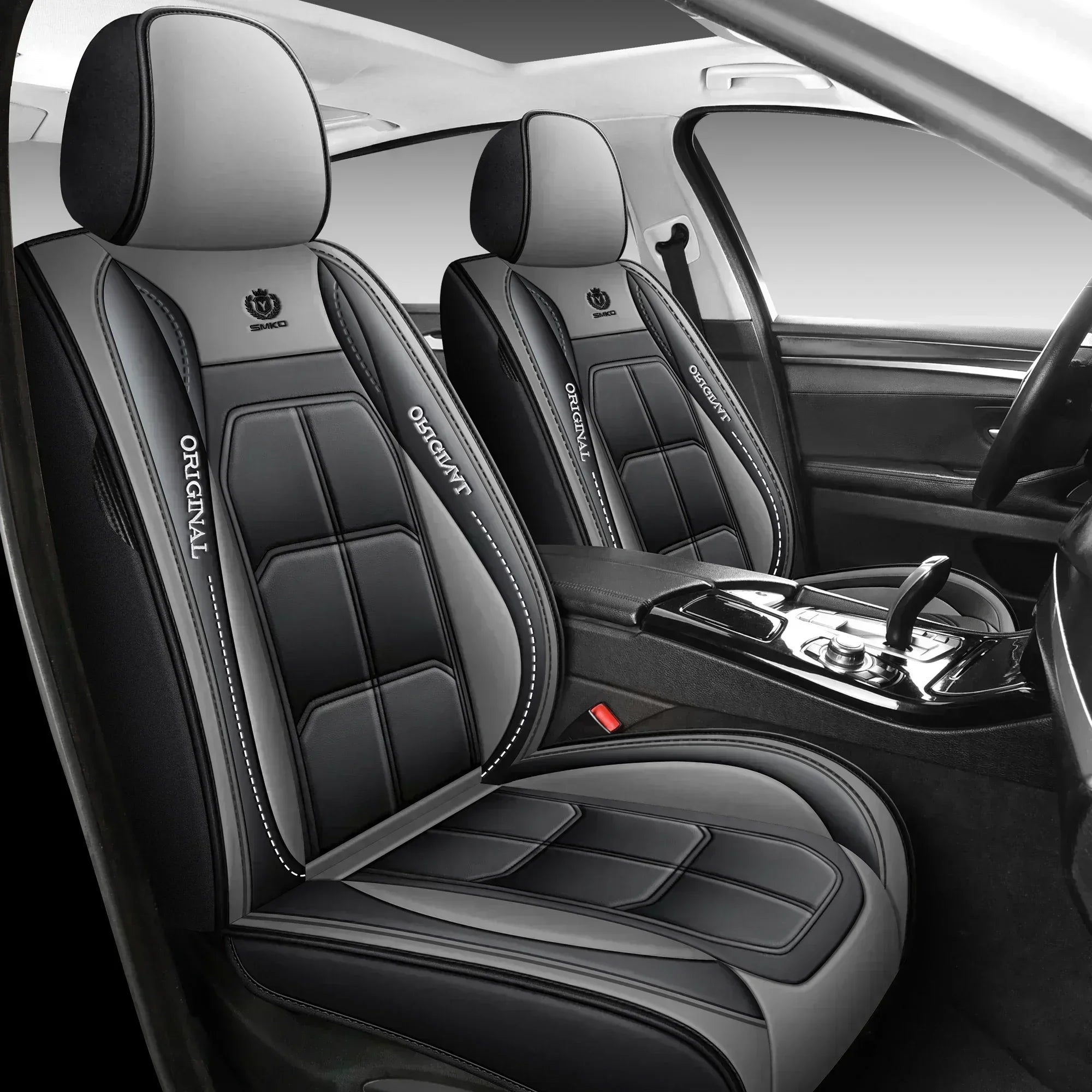 2PCS Car seat cover, fully wrapped PU leather muscle seat cushion cover