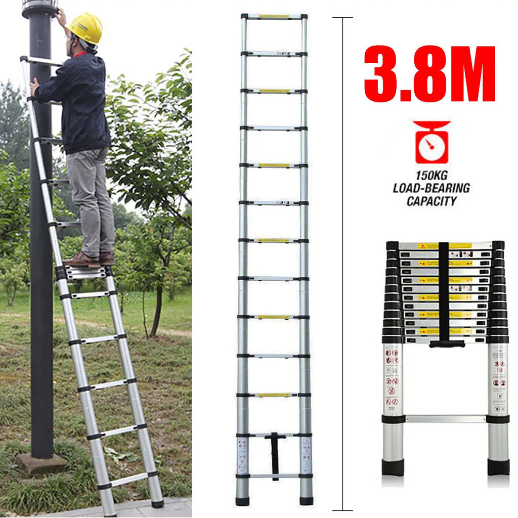 2.6M-5M Sturdy Aluminum Telescoping Extension Ladder 330lb Max Load