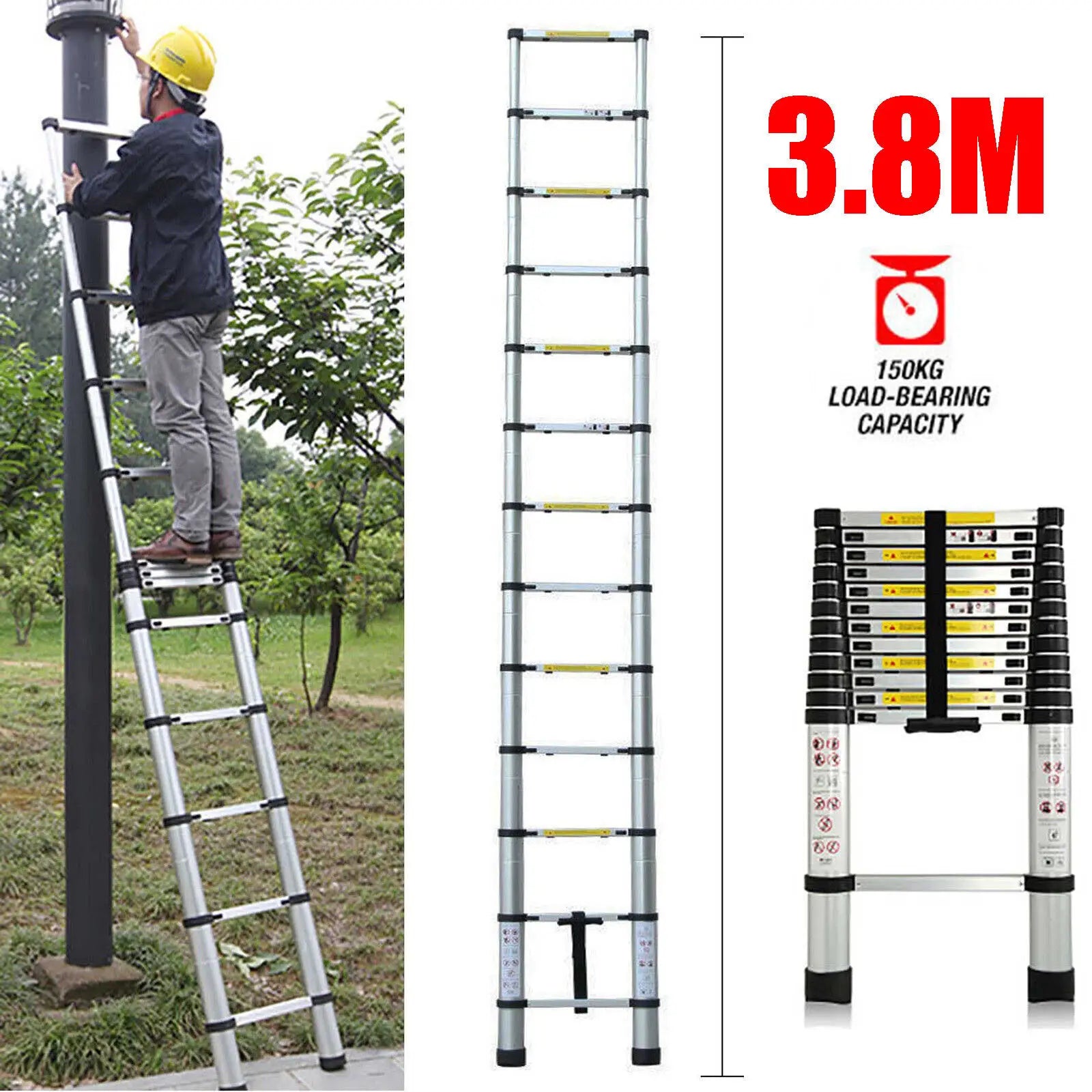2.6M-5M Sturdy Aluminum Telescoping Extension Ladder 330lb Max Load