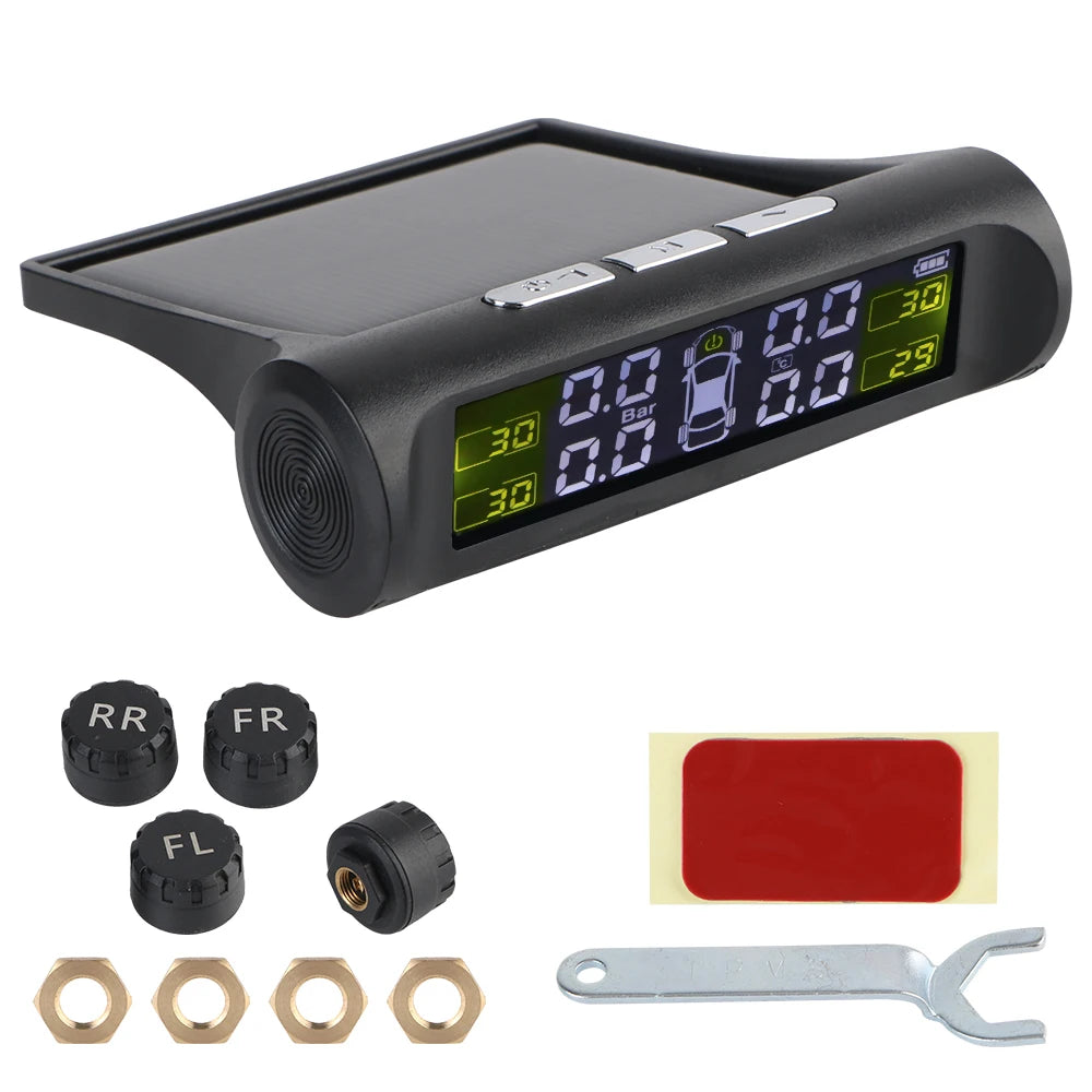 Tire Pressure Monitoring System Temperature Warning Fuel Save Solar With 4 External Sensors