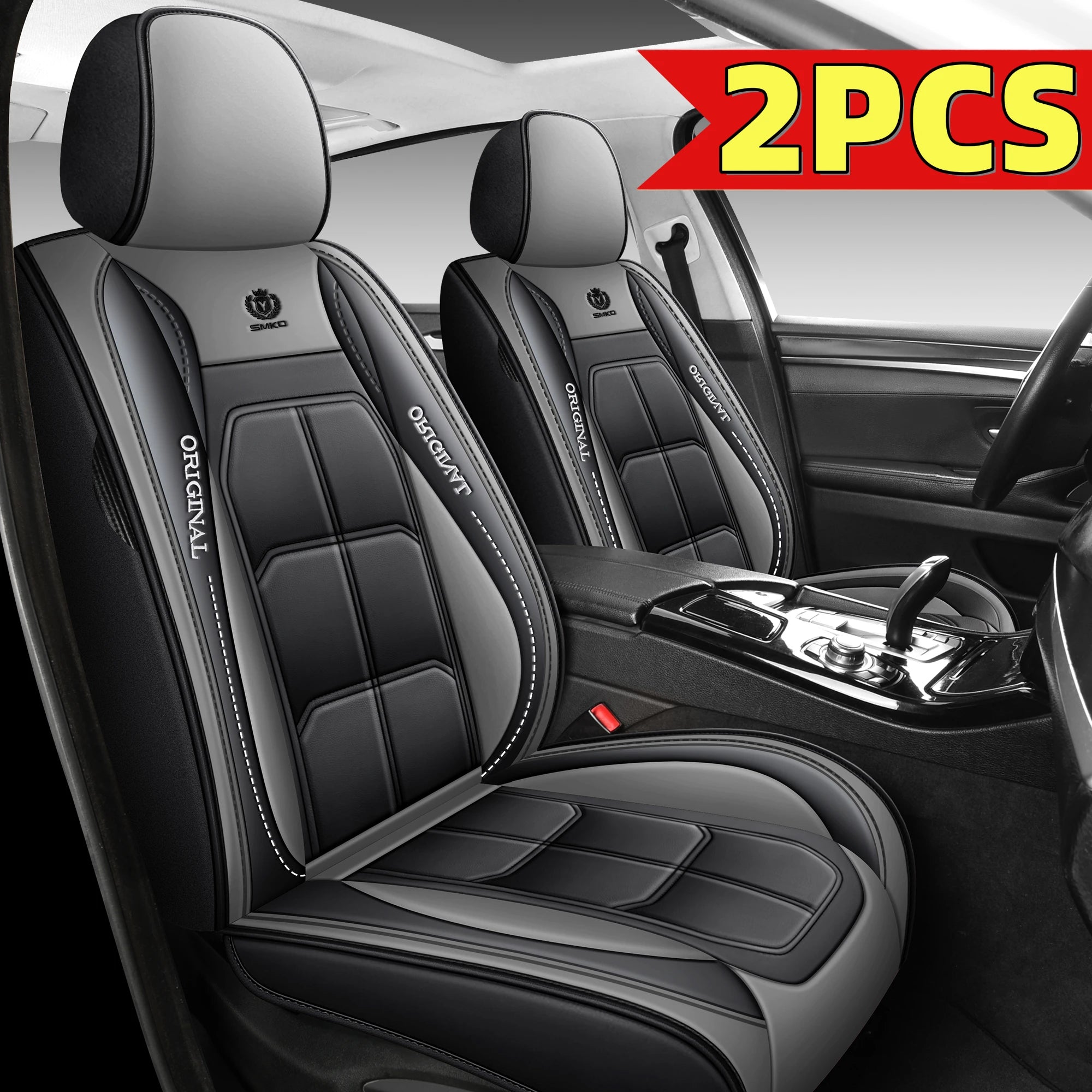 2PCS Car seat cover, fully wrapped PU leather muscle seat cushion cover